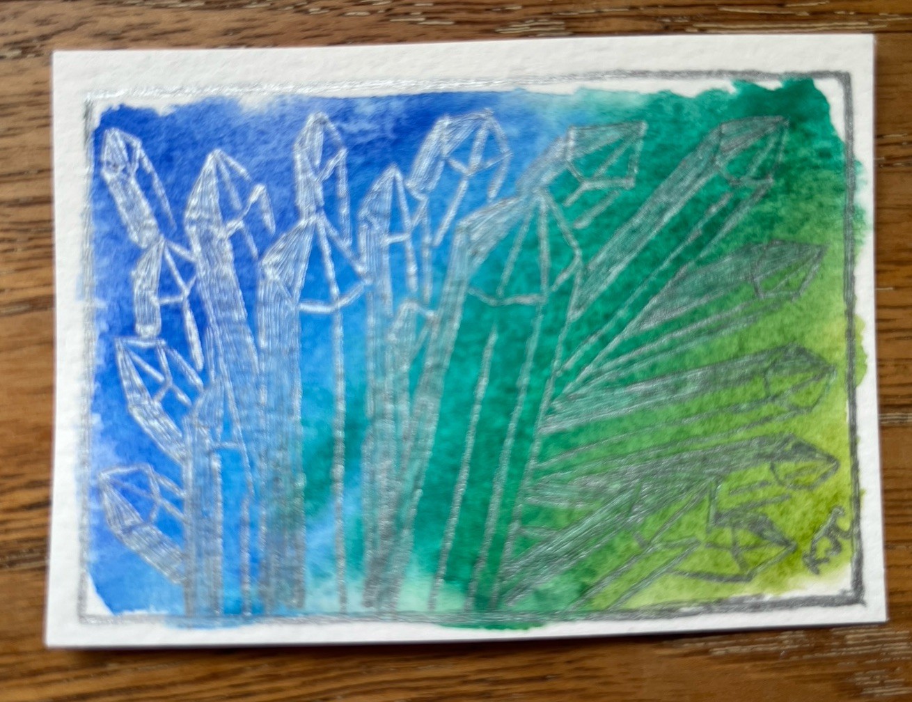 ACEO original art: Silver Crystals 1 (watercolor & pen)
