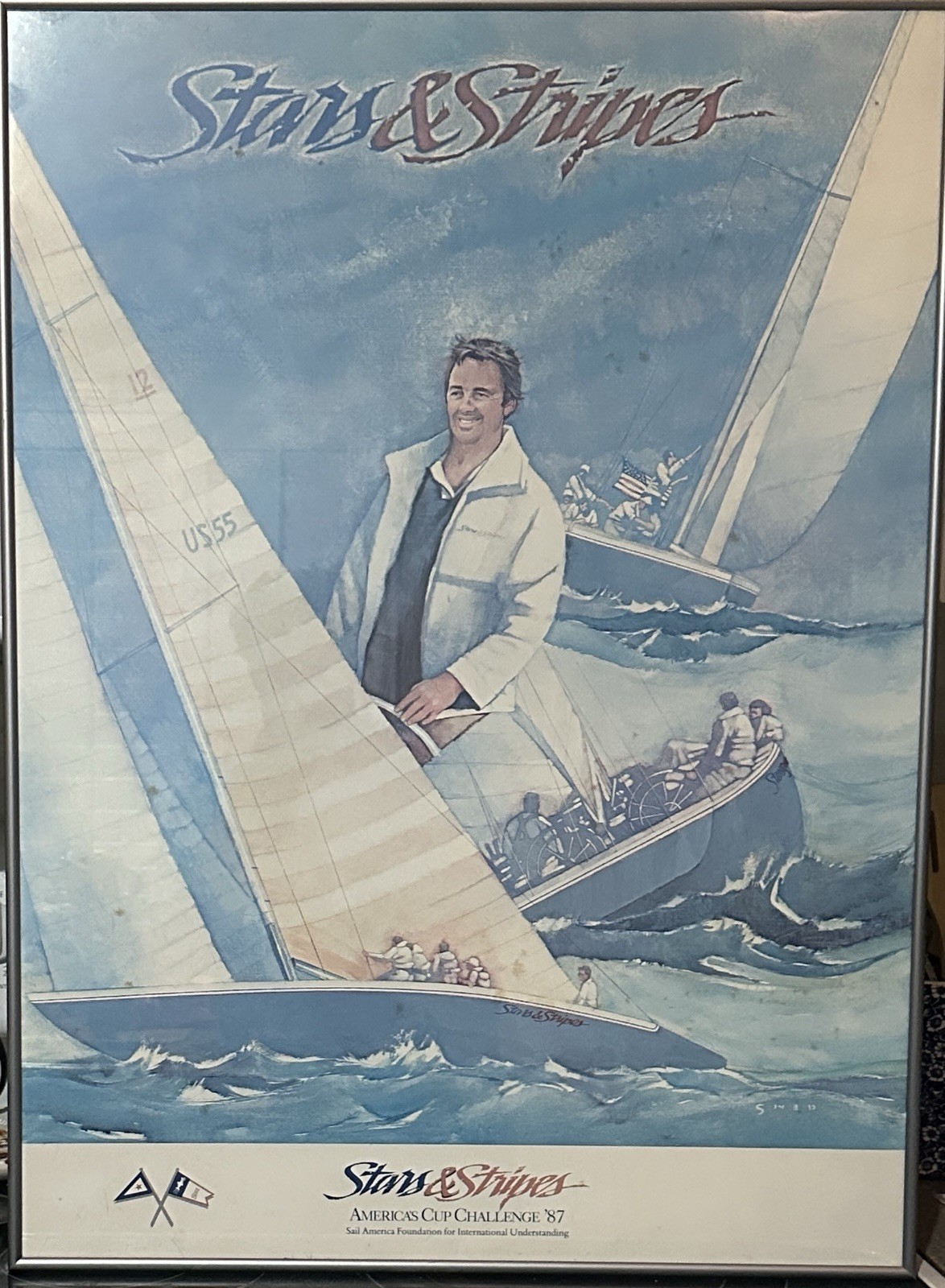 BIG Original 1987 America’s Cup Challenge Poster Stars & Stripes Sailing Vessel!