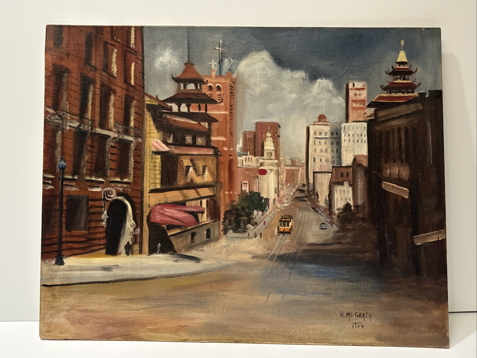 Antique Early California Painting Landscape San Francisco Street Regionalism Oil