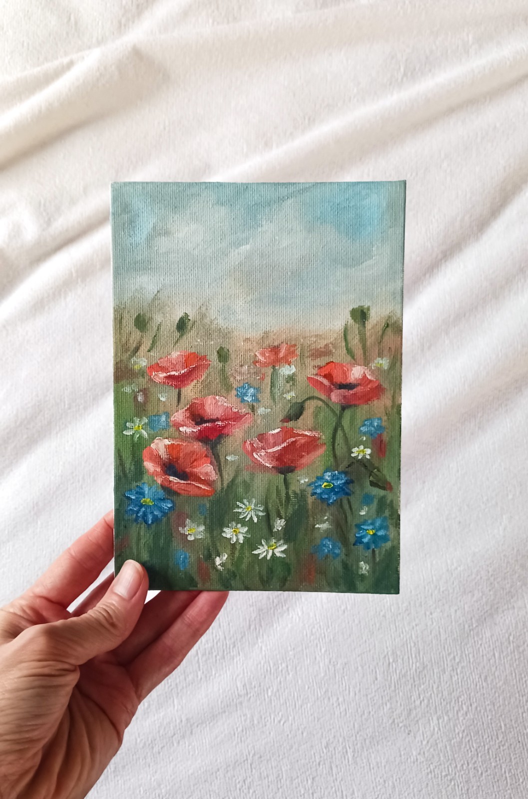 Wildflowers ORIGINAL Oil Painting Vintage Floral Poppy Flowers 5″x7″