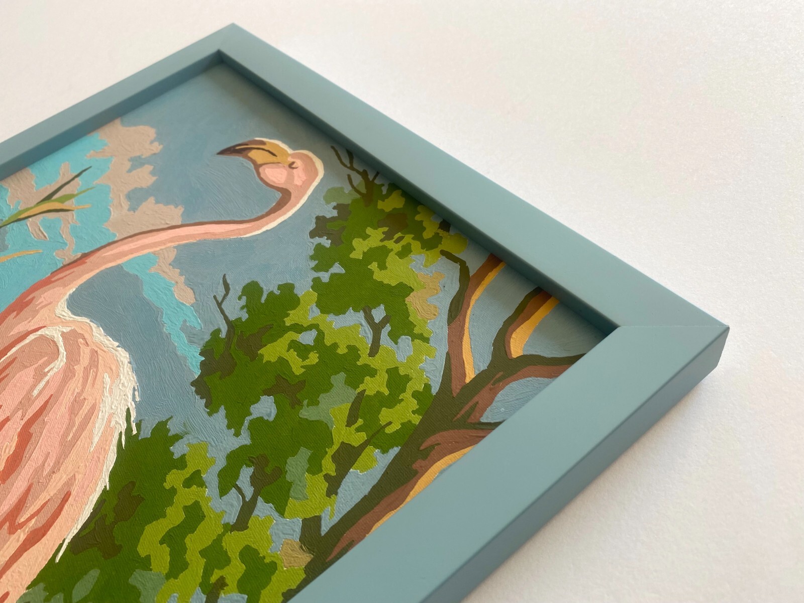 RARE VINTAGE 1950’S ART DECO PAINT BY NUMBER » FLAMINGO » CUSTOM FRAMED PAINTING