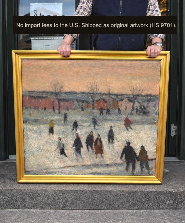 Cort Jacobsen (1911) The Ice Skaters. Dated 1948. Huge Rare exhibition oil. COA