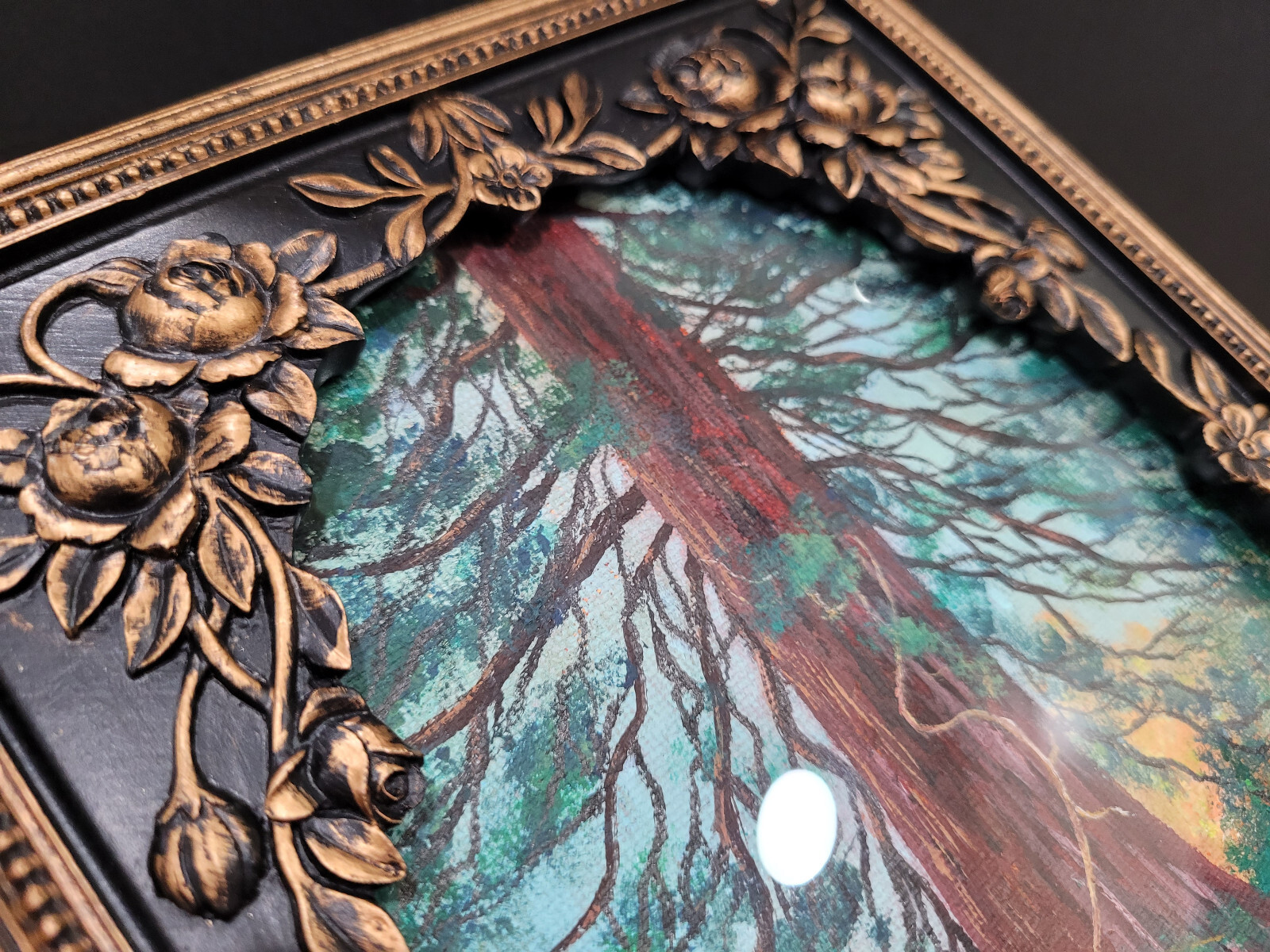 Tree Landscape Forest Original Hand-Paint Acrylic New 5×7/6.5×8.5 in Framed Deco
