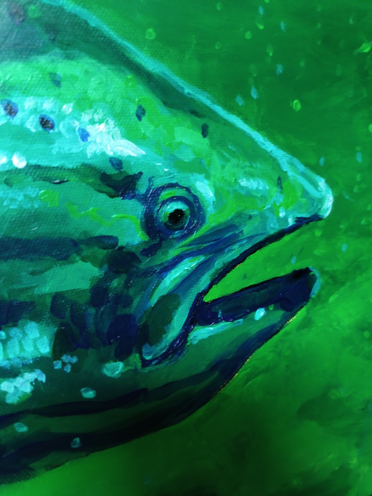Salmon, original painting 11×14 Hard Board Panel Canvas. Salmon Art