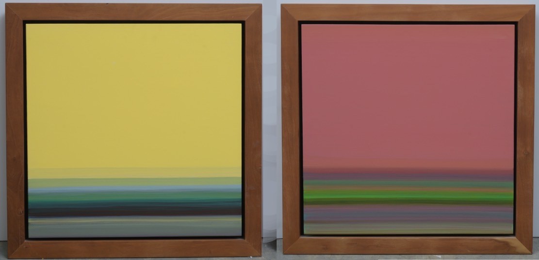TIM CURRAN, pair of oils on board, gallery labels CALIFORNIA ARTIST