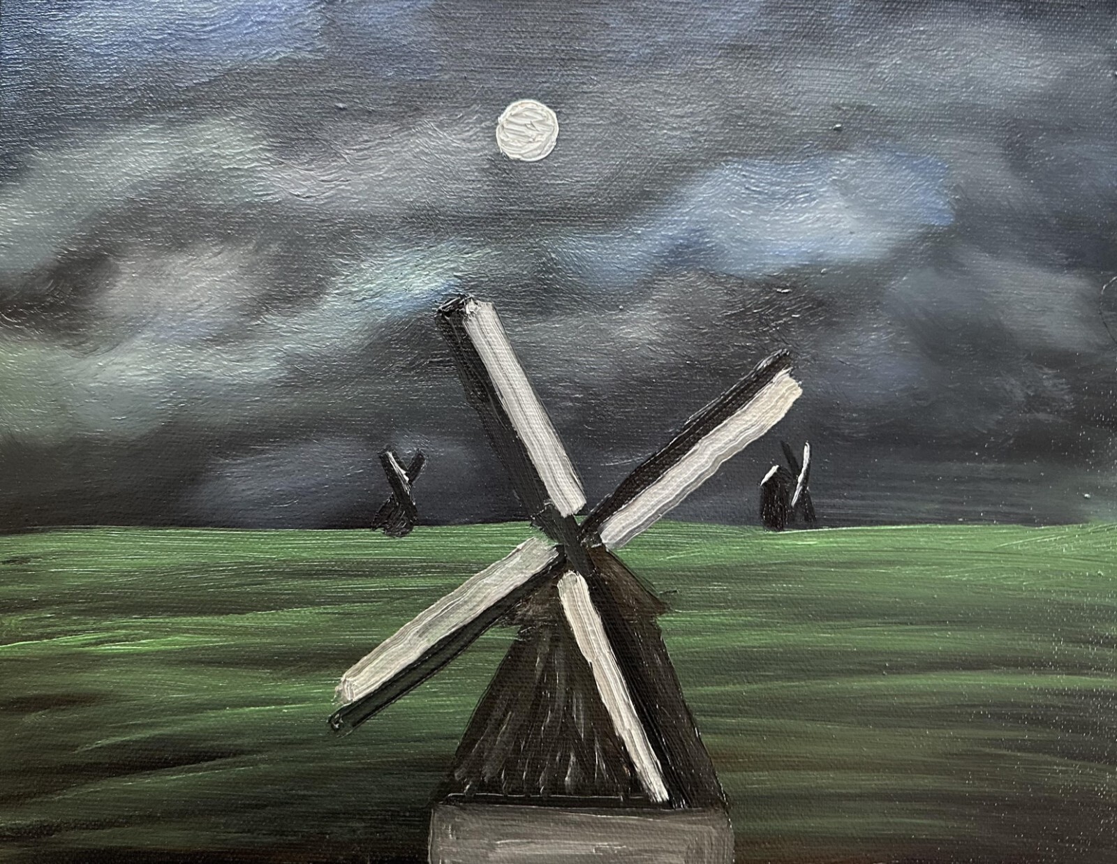 Original Oil Painting on Stretched Canvas, Windmill painting, 12″x9.5″ Varnished