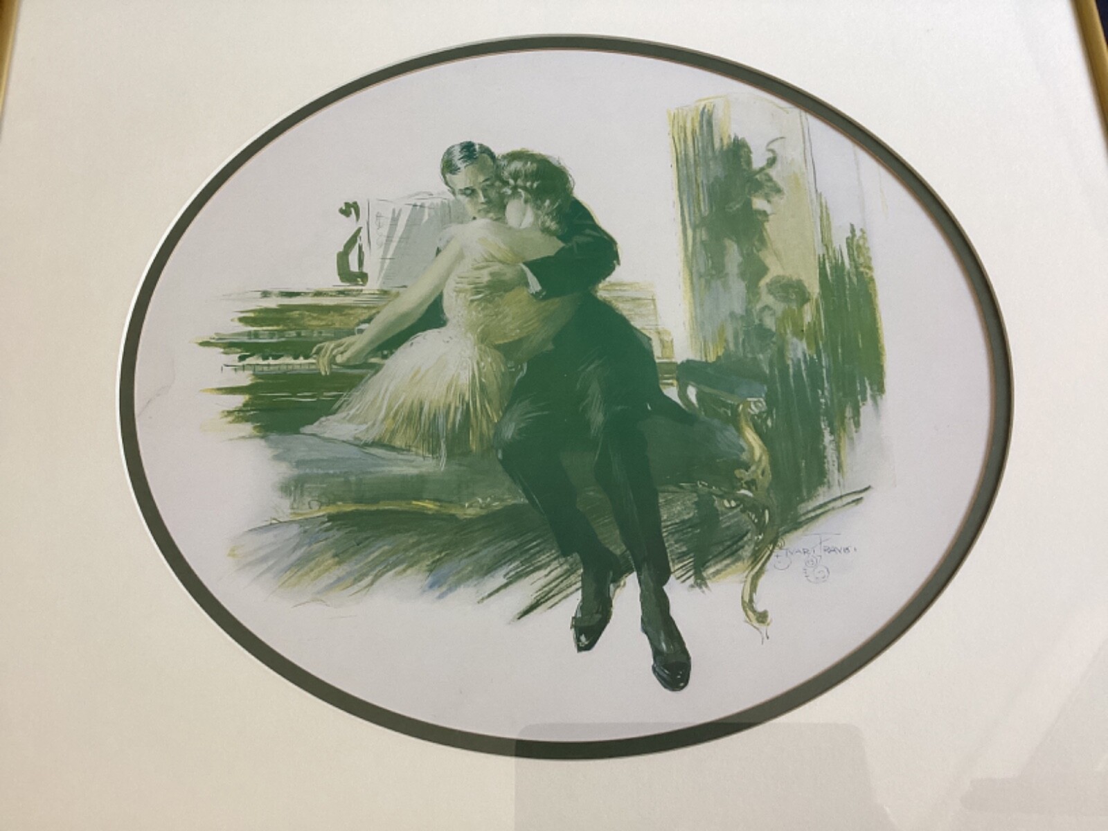 Circa 1910 Romantic Painting Signed Travis Style Louis Icart? 20”X18”Framed