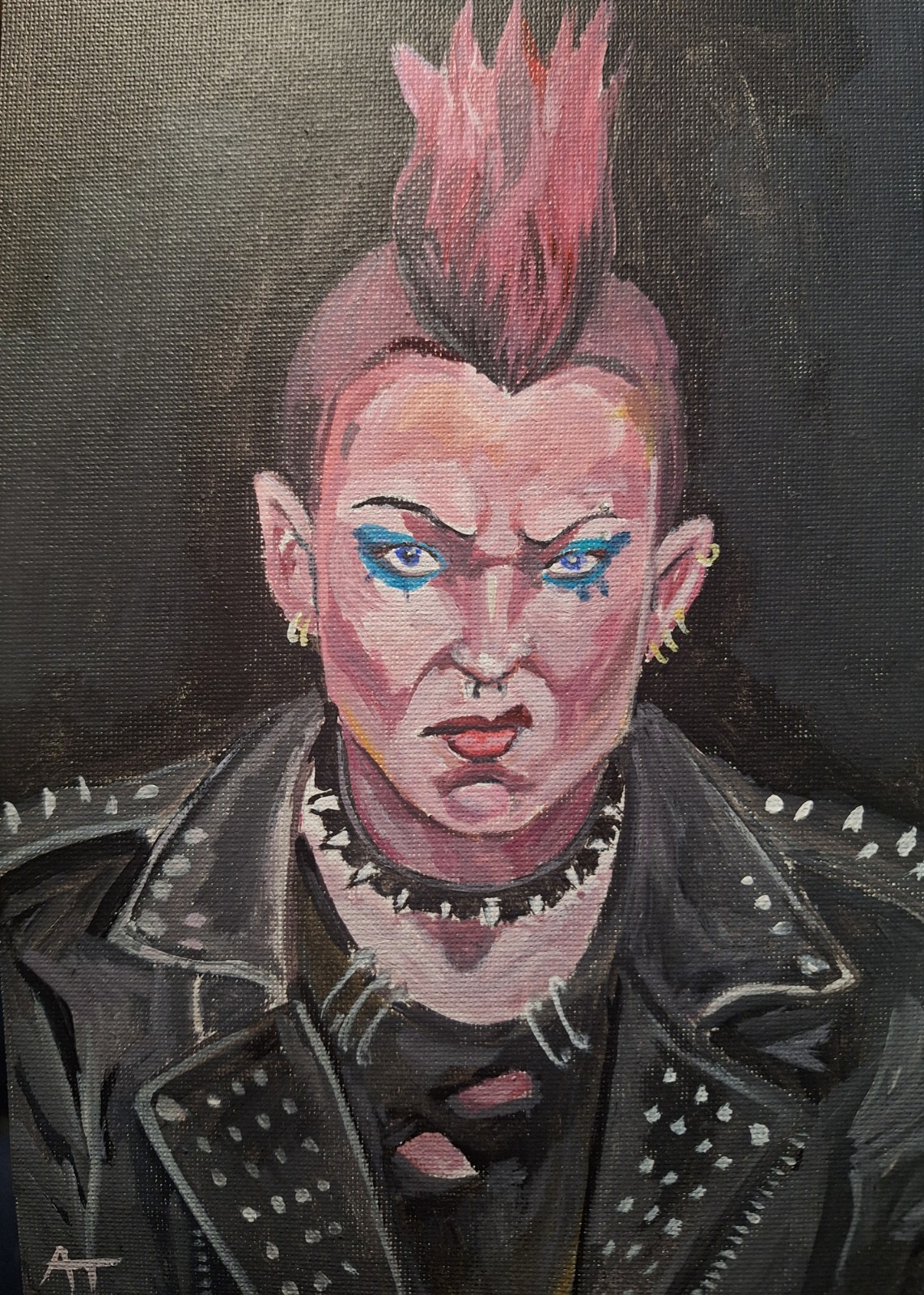 Original Signed 6×9 Punk Portrait Acrylic Painting Bold Impressionist Art