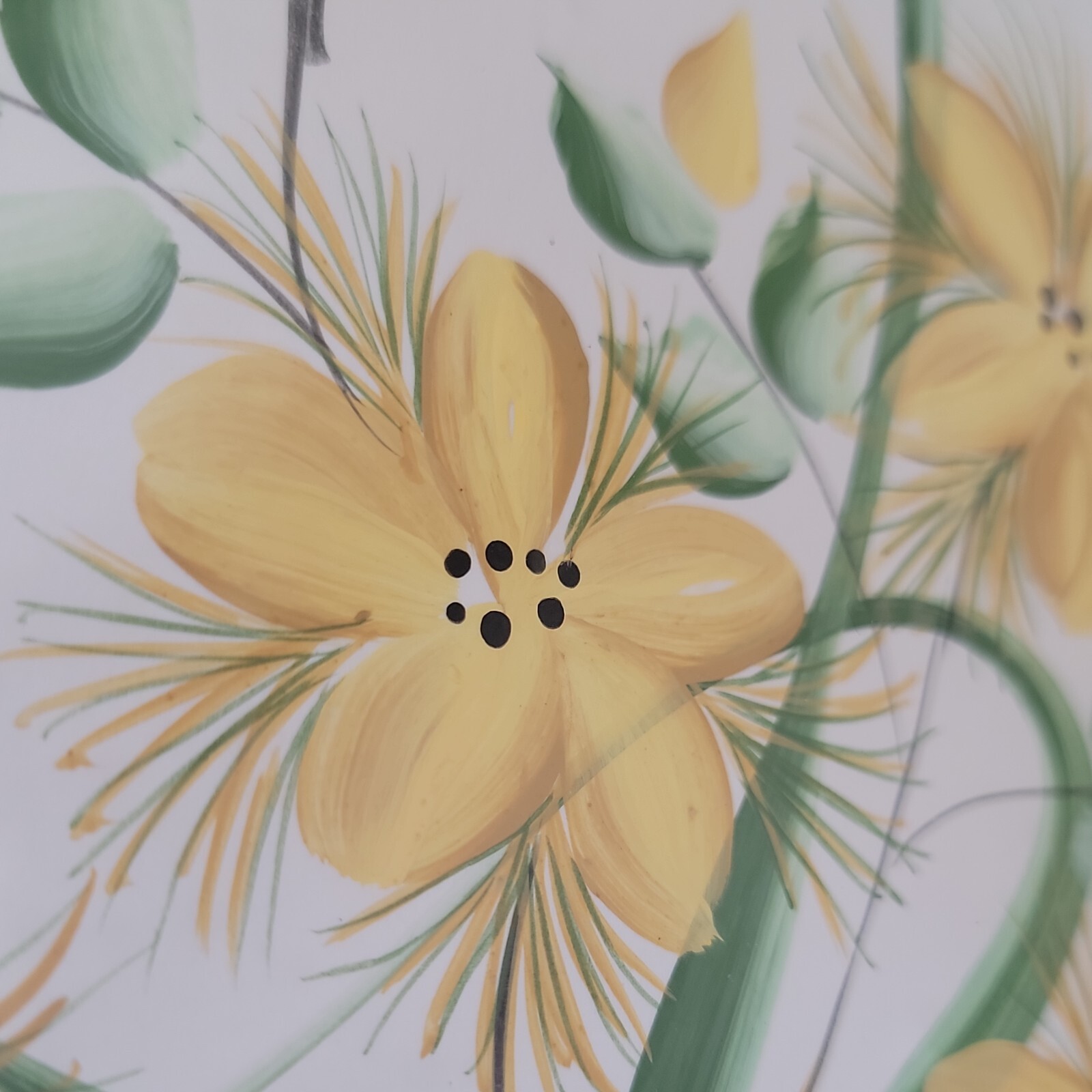 Framed Matted Original Artwork Acrylic Paint On Paper Yellow Flowers Signed