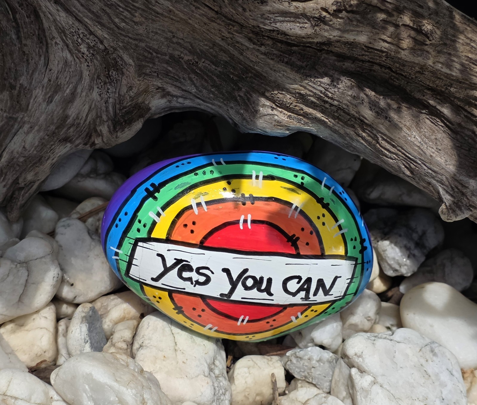 Hand Painted Kindness Rock painting Art Gift flowers faith YES YOU CAN painting