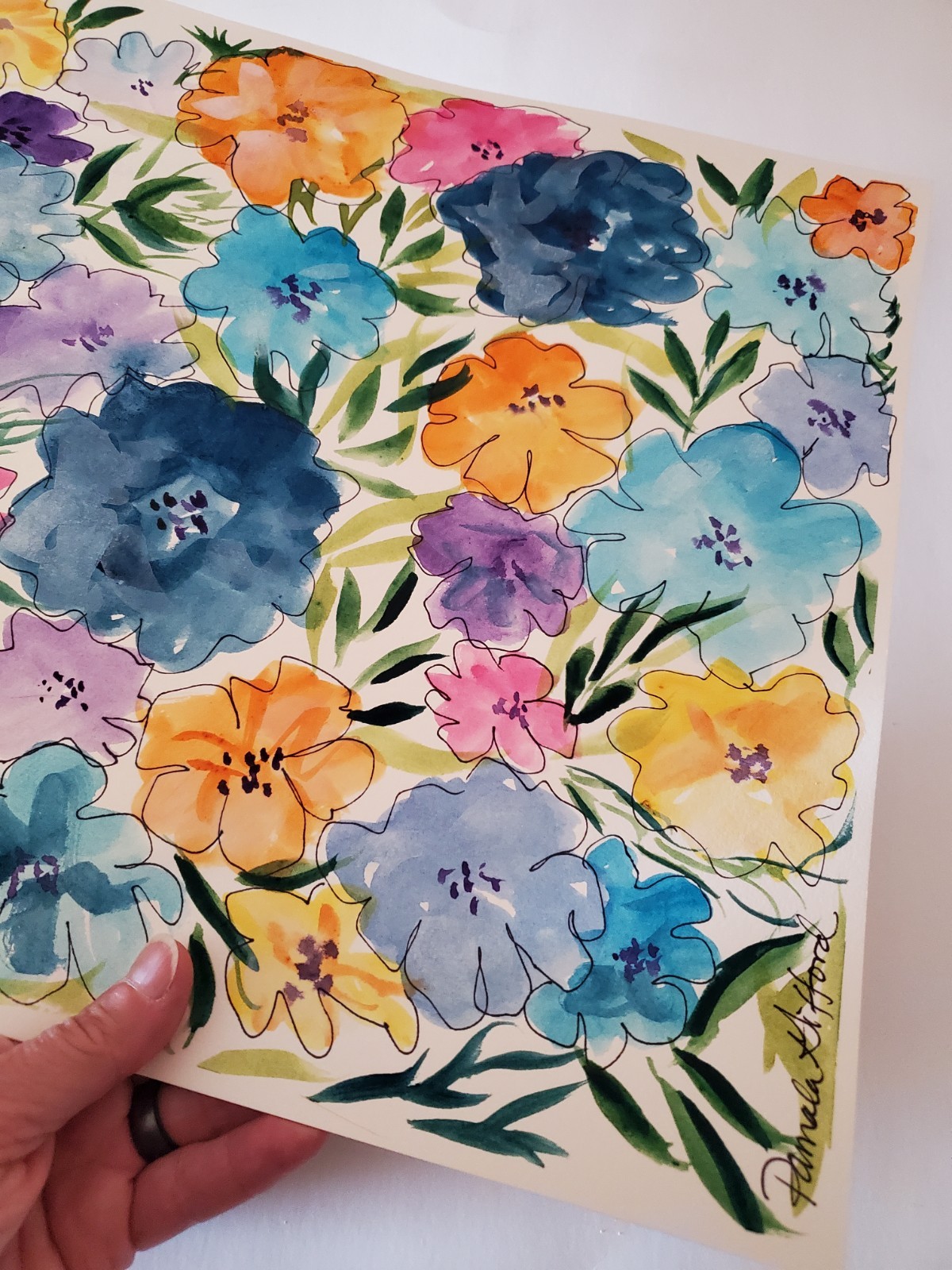 ORIGINAL ABSTRACT FLORAL ARTWORK PAINTING WATERCOLOR ON PAPER 16X12 ooak