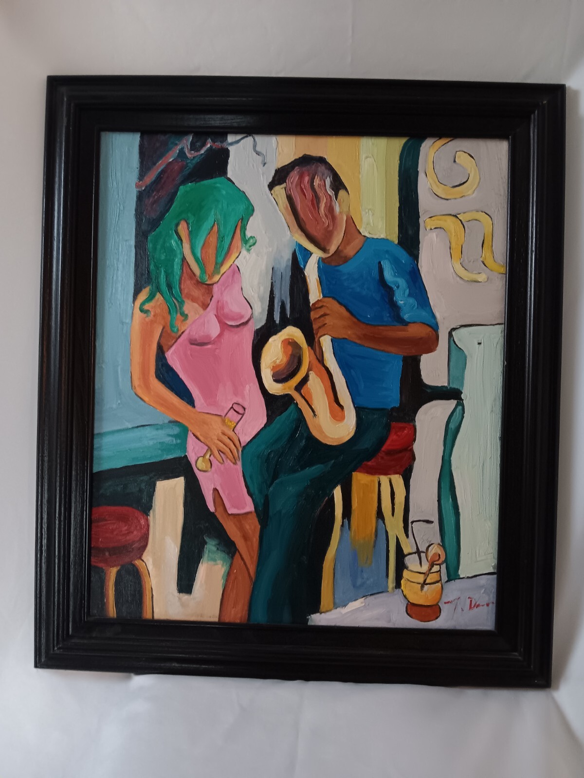 Oil Painting Abstract Jazz Music Theme 25″x 30″ Each Framed Set Of 2