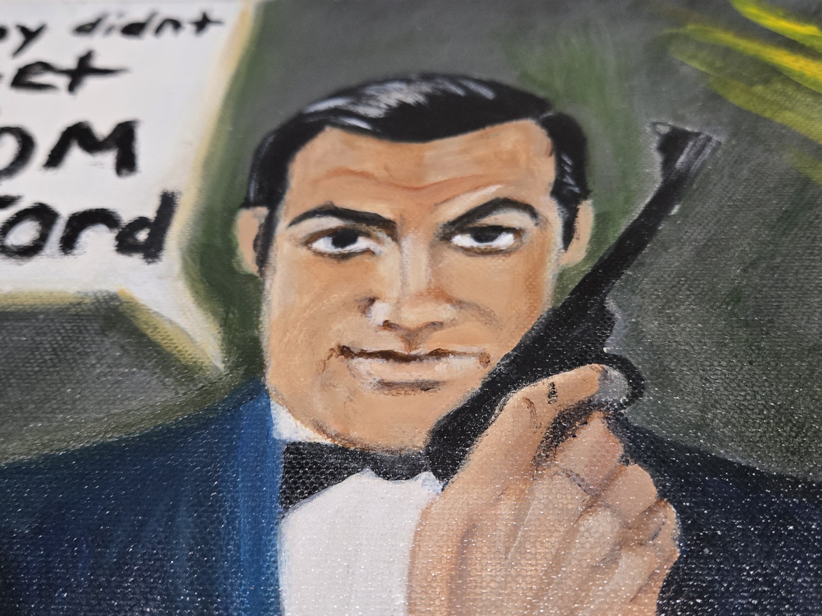 Original Painting On Canvas «Agent 007» James Bond Tribute 36×24 OOAK Signed