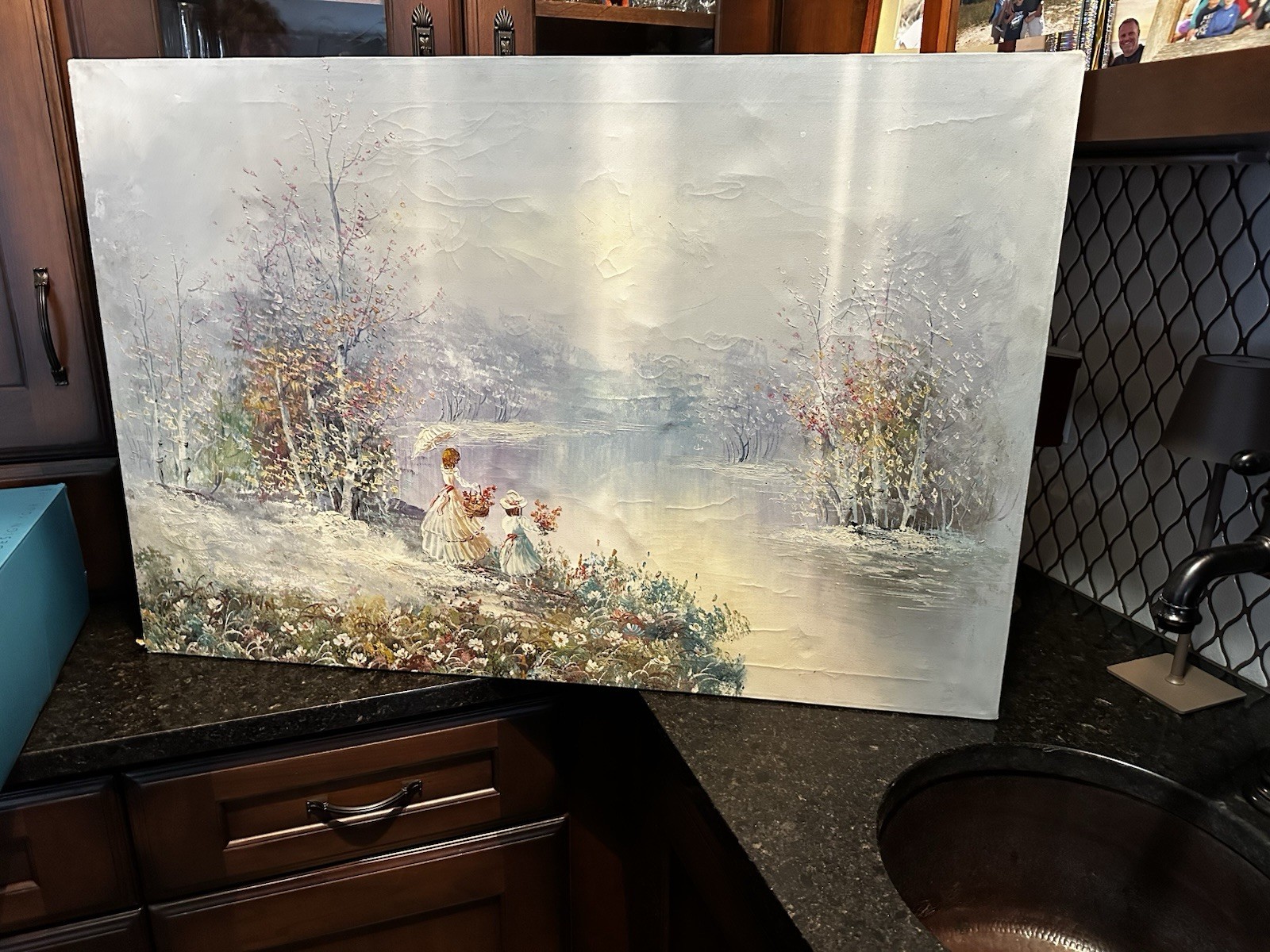 Beautiful Vintage Original Painting Of Fall Scene With Flower Girls 24in X 36in