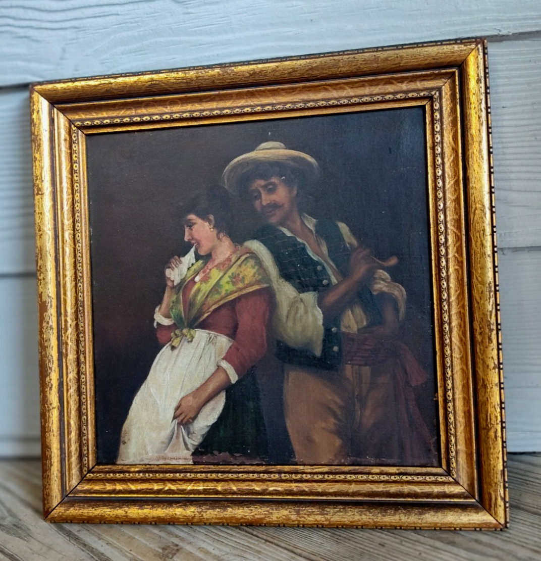 Antique American School Continental Style Genre Painting w/Washington DC Label