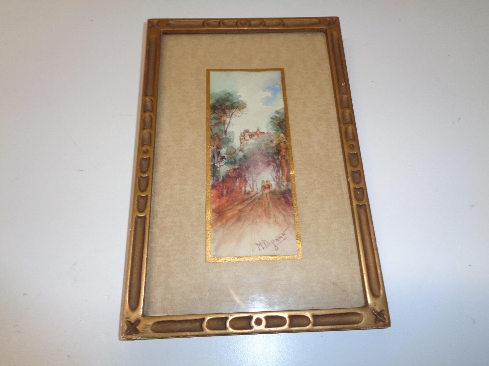 M. Dignan Watercolor Forest Trees Painting w/ Arts Crafts Frame