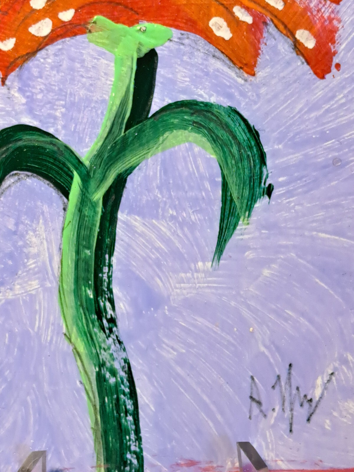 aceo original art acrylic Ink of «Red Flower+Poka Dots5» (OOAK) Limit 1/1 Signed
