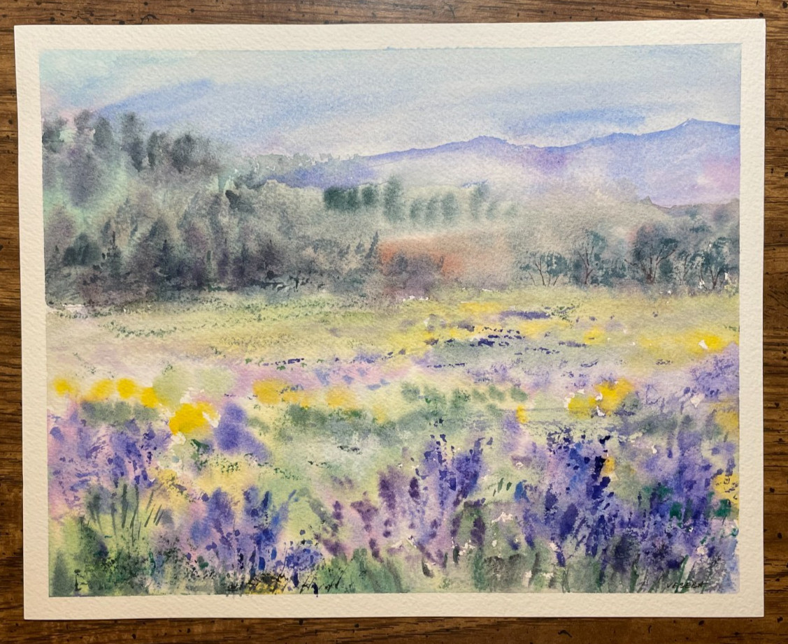 Original Watercolor Abstract Painting Landscape Nature Flowers – 8×10 in – NEW