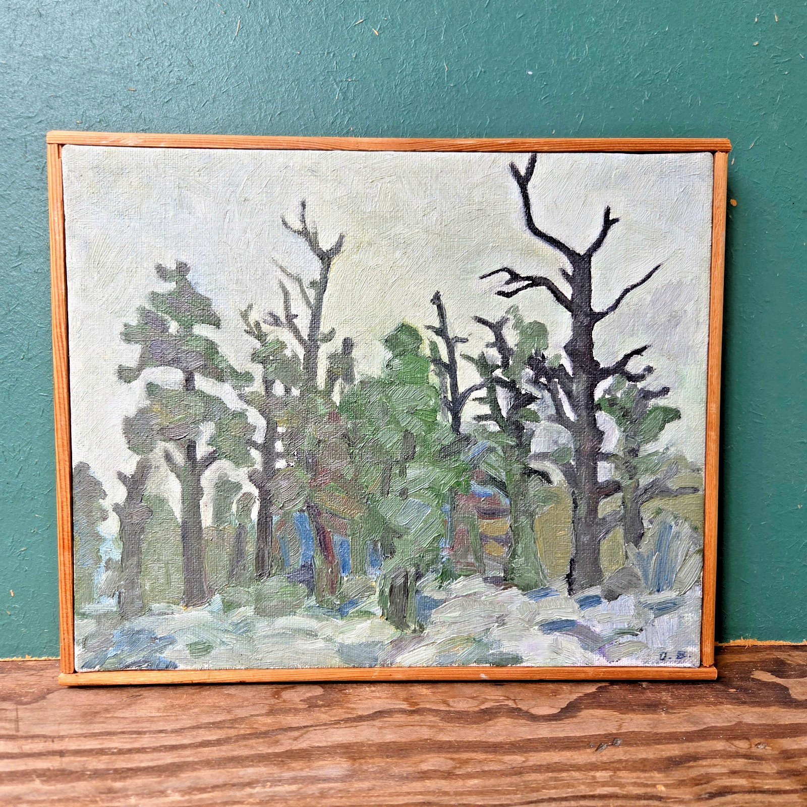 Olof Bendz Original Oil Painting 1980 Krakskog Swedish Forest Framed Art 11×9″
