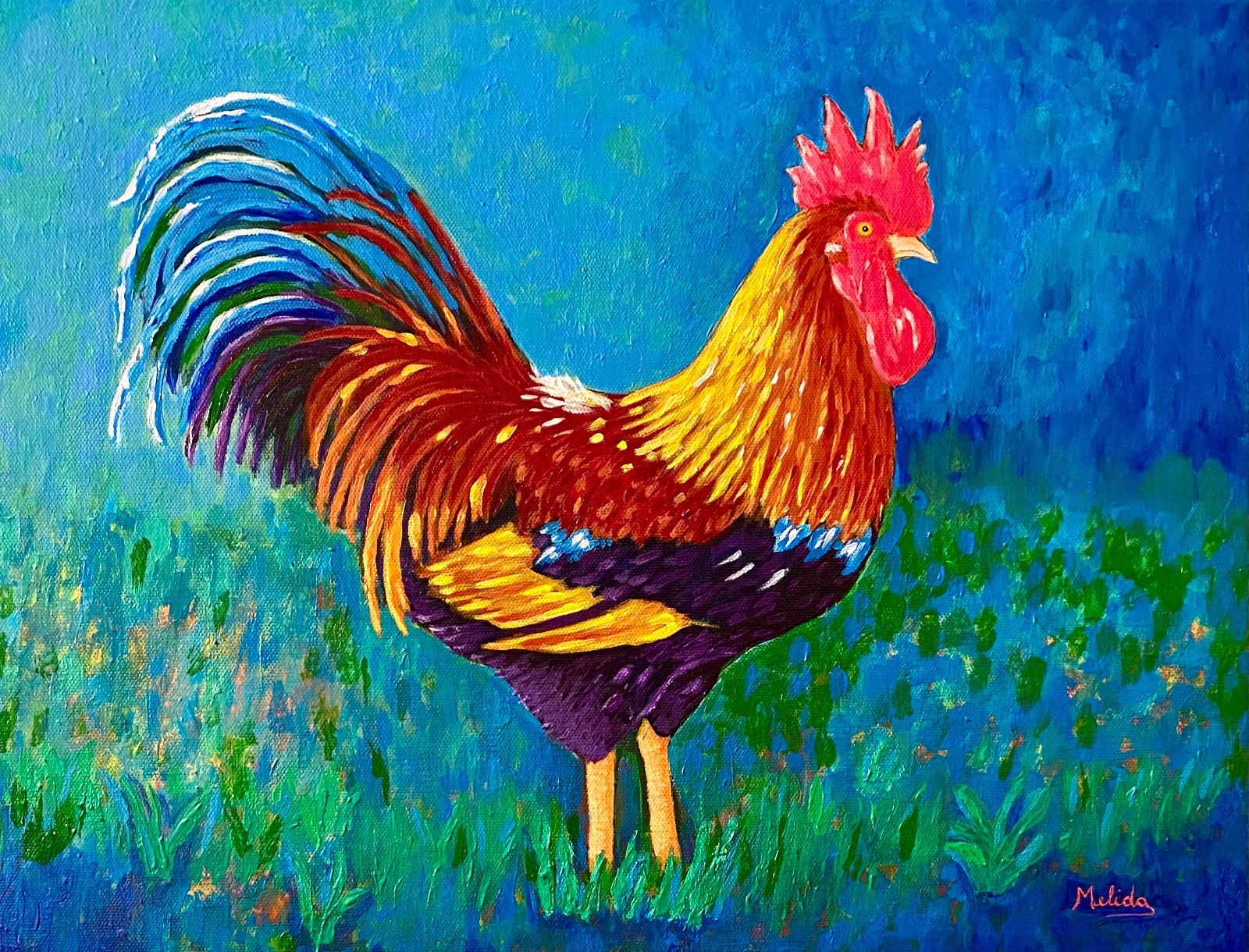 Colorful Rooster Canvas Print Chicken Art Painting Rooster Fine Art
