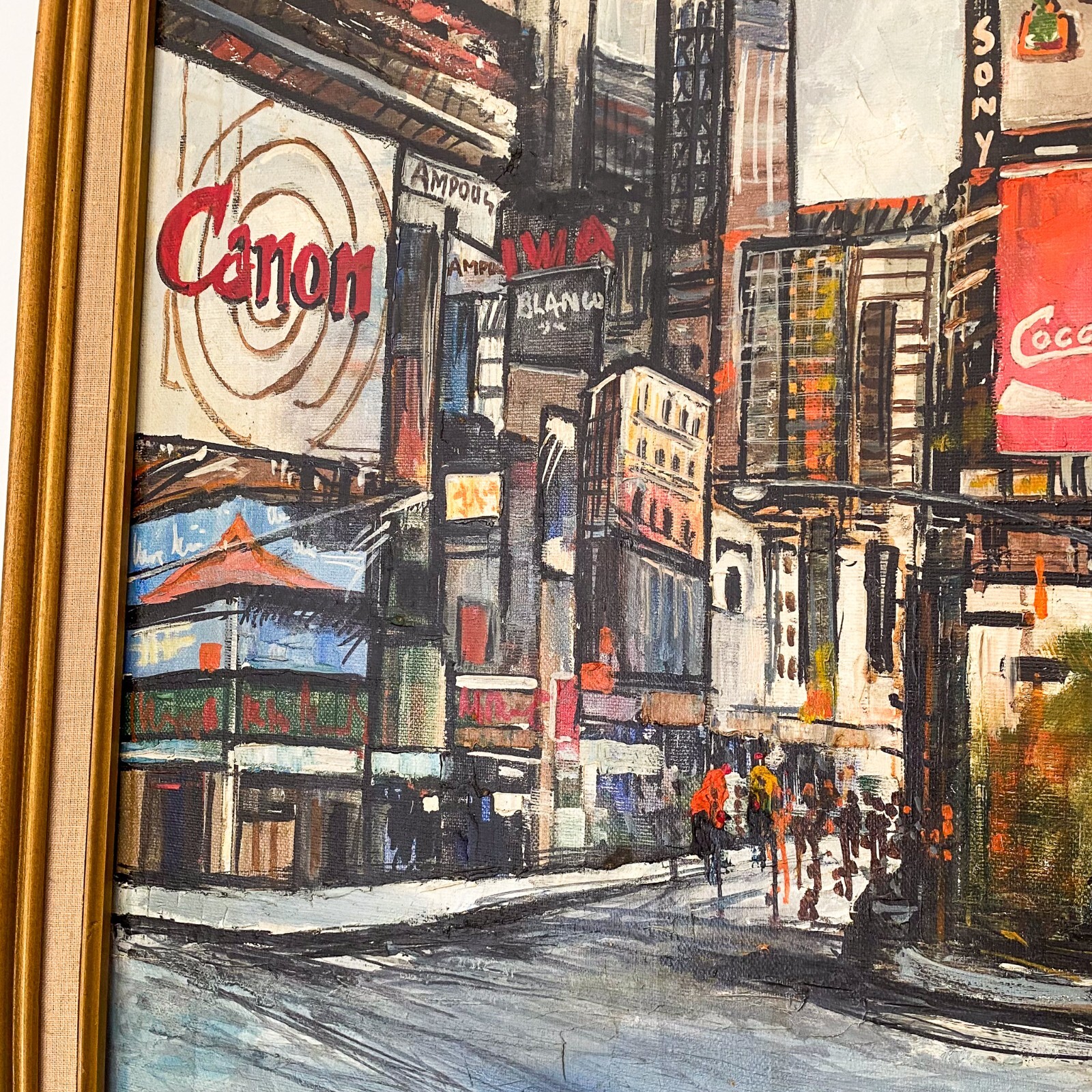 Vintage New York TIMES SQUARE Original Art Framed Painting NYC Cityscape Oil?