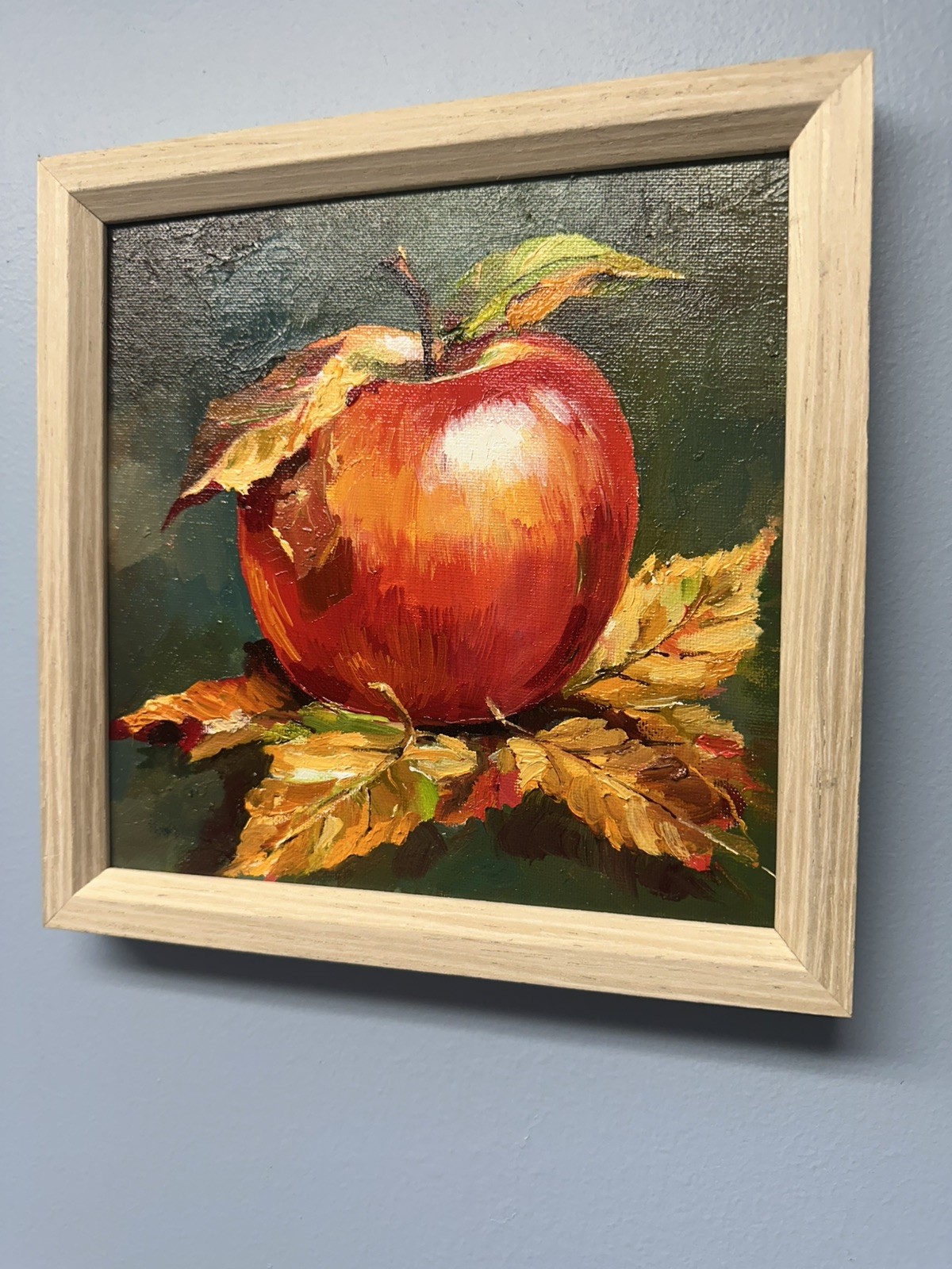 Apple original oil painting a day, still life signed, fruit 8×8, 2023