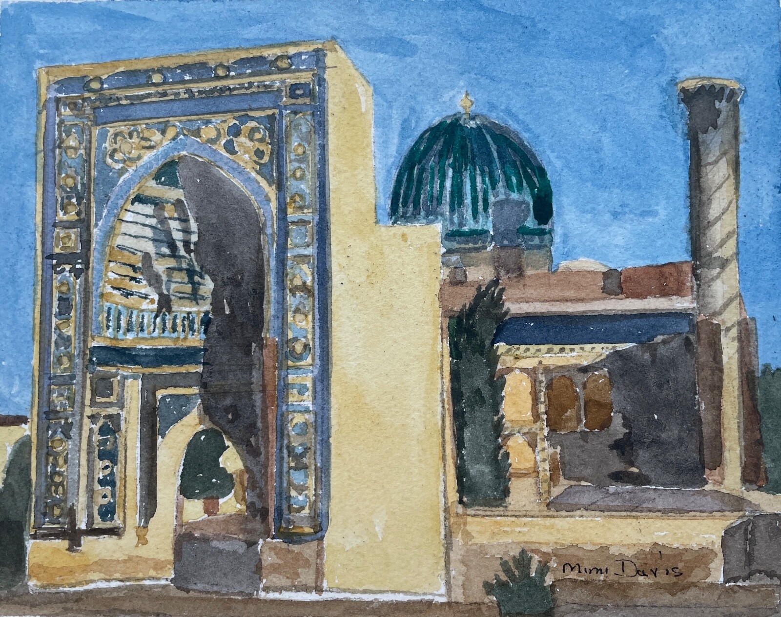 Uzbekistan, The Gur-e-Amir Mausoleum / Orig. W/C / 9″x12″ /Mimi Davis, Artist