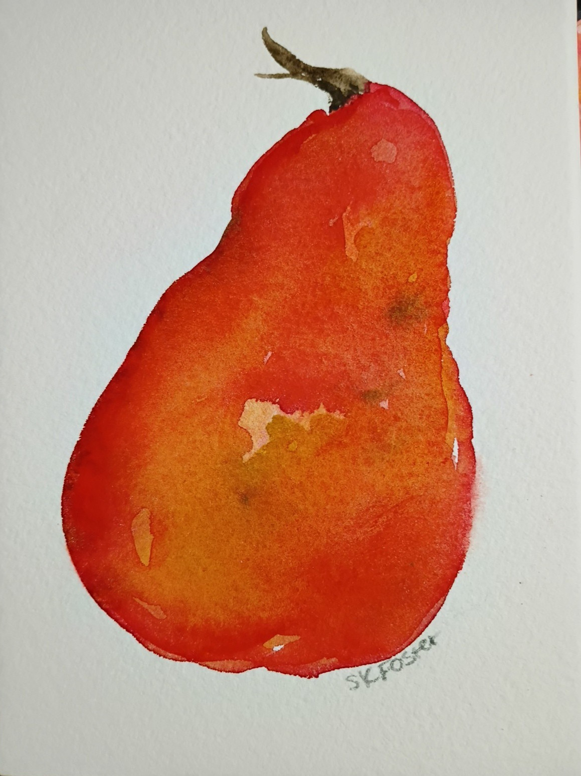 4×6 Red Pear Original Watercolor Painting, Fruit