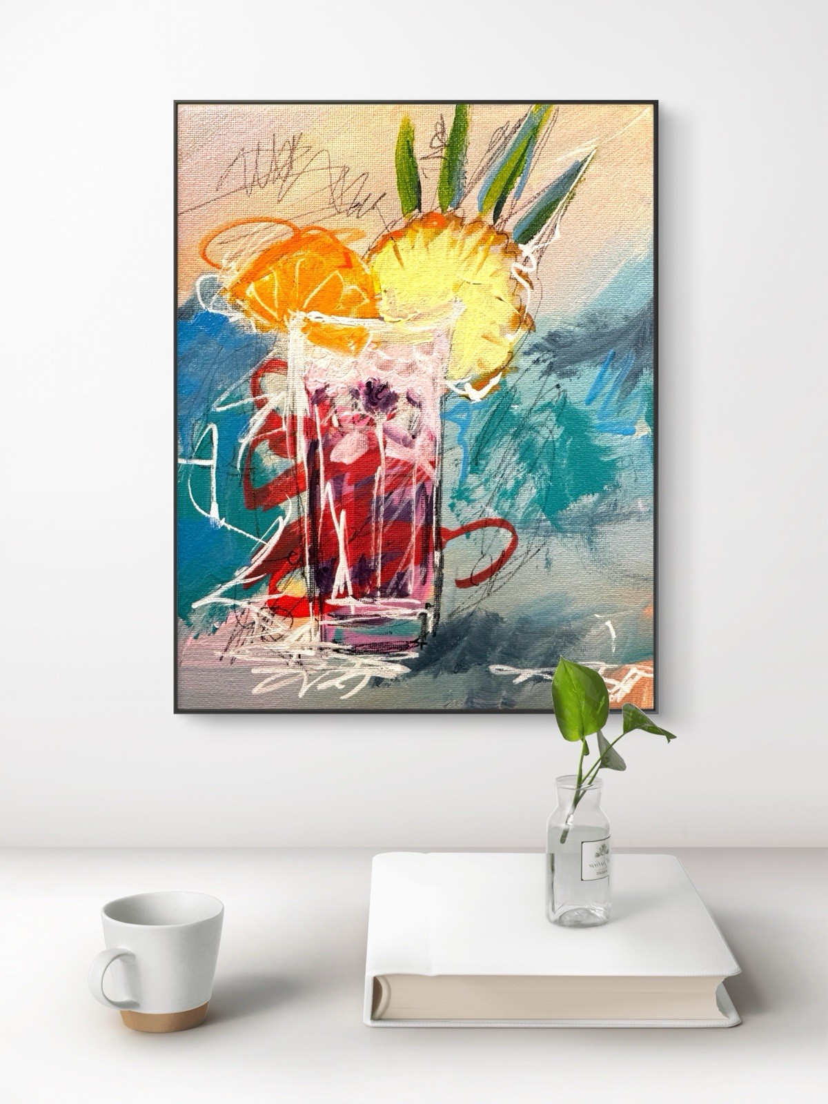 SAMATOWIC Original Abstract 8×10 Poolside Drinks Hand Painted Signed Decor 245