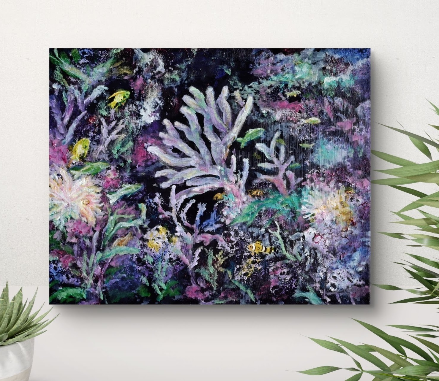 Original 8 x 10 Abstract Ocean Reef Acrylic Art Canvas Painting