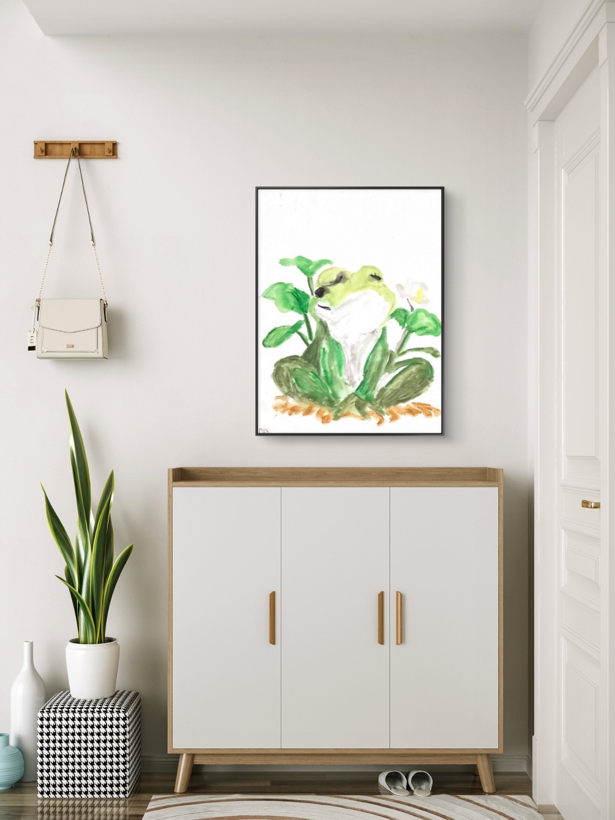 Frog Pastel Spa Funny Cute Bathroom Wall Art Original 11 by 14 Canvas Panel