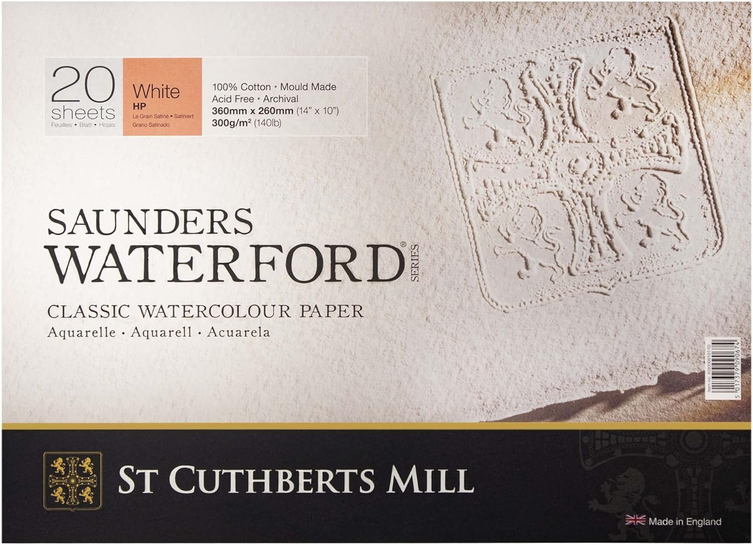 Saunders Watercolor Paper Block – 14X10-Inch White 100% Cotton- 20 Sheets of 140