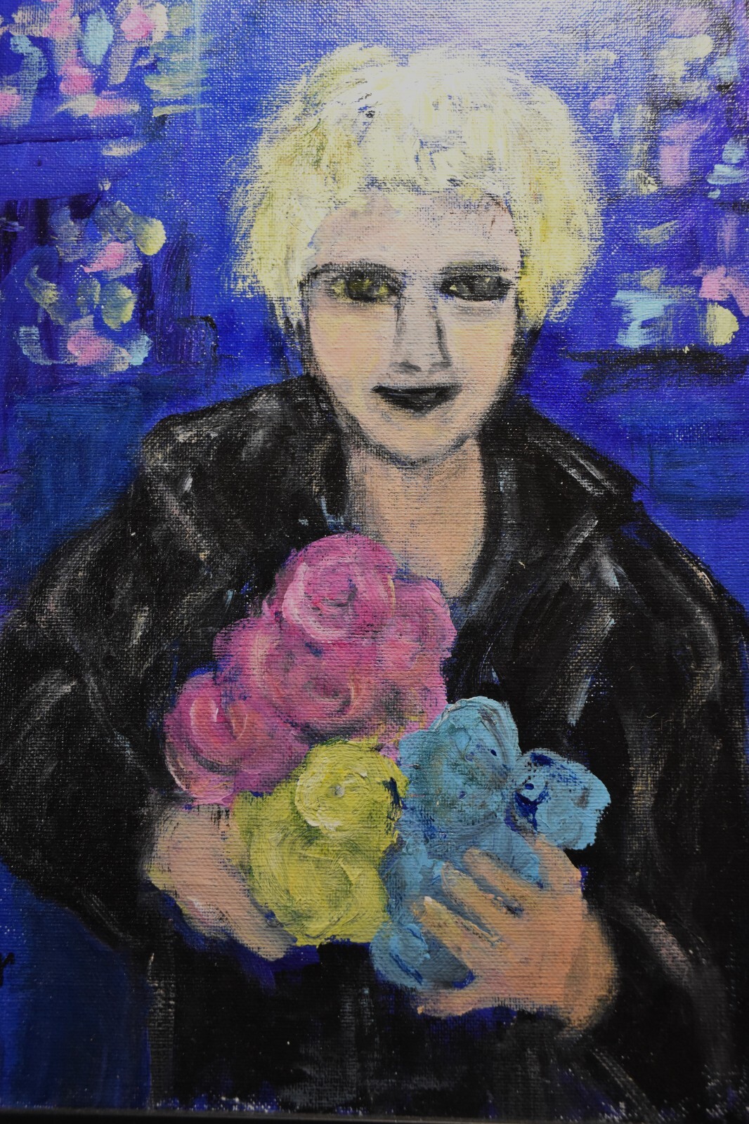 Vicki Baker, original acrylic painting, «The Shopper», signed, framed, 18″ x 14″