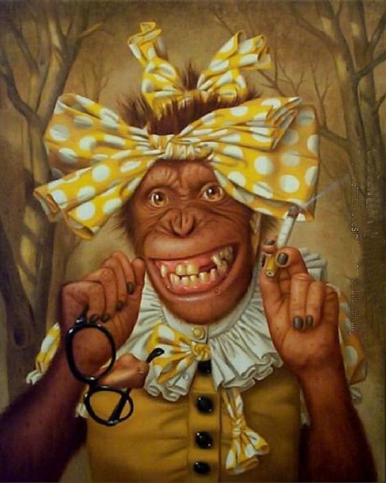 hand-painted Oil Painting Mkey,smoking,- Animal