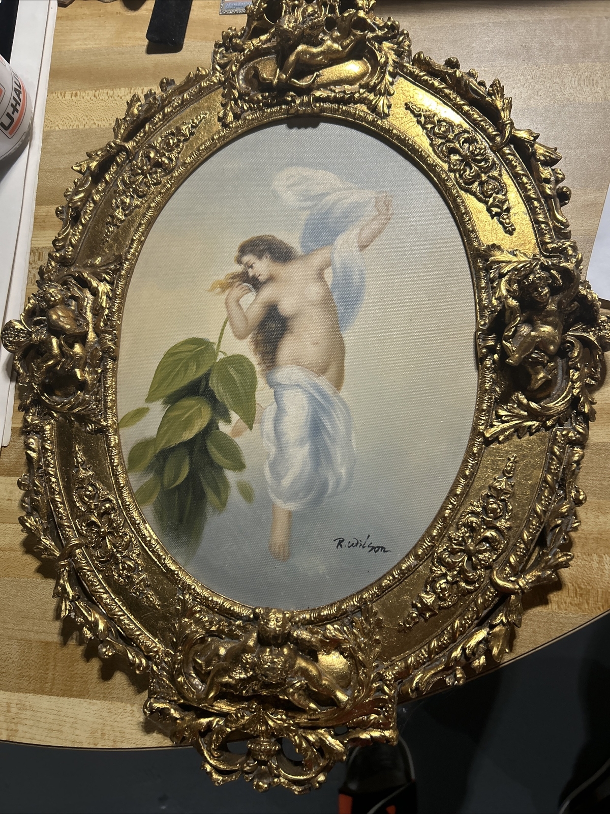 Victorian Lady Oil Painting R. Wilson Gold Leaf Plaster Leafs Dazzling