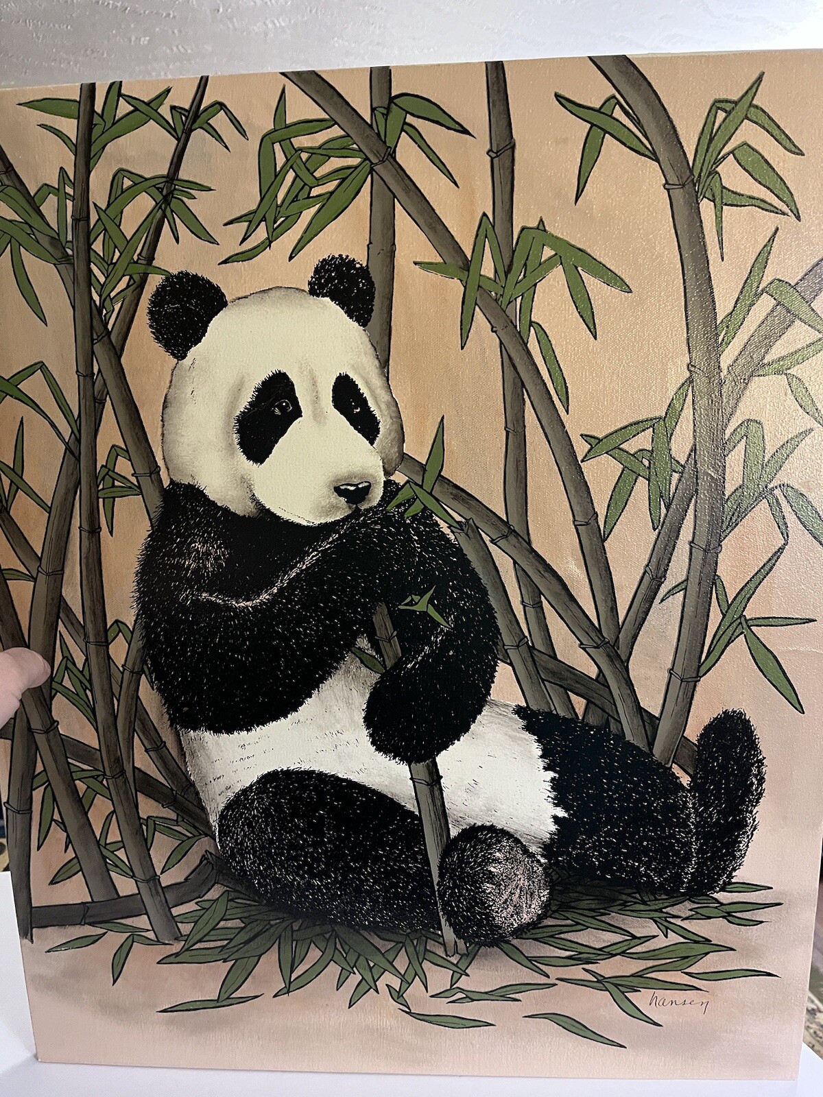 Panda Bear Certified Original Oil Painting On Canvas. 20 X 24 Inches.