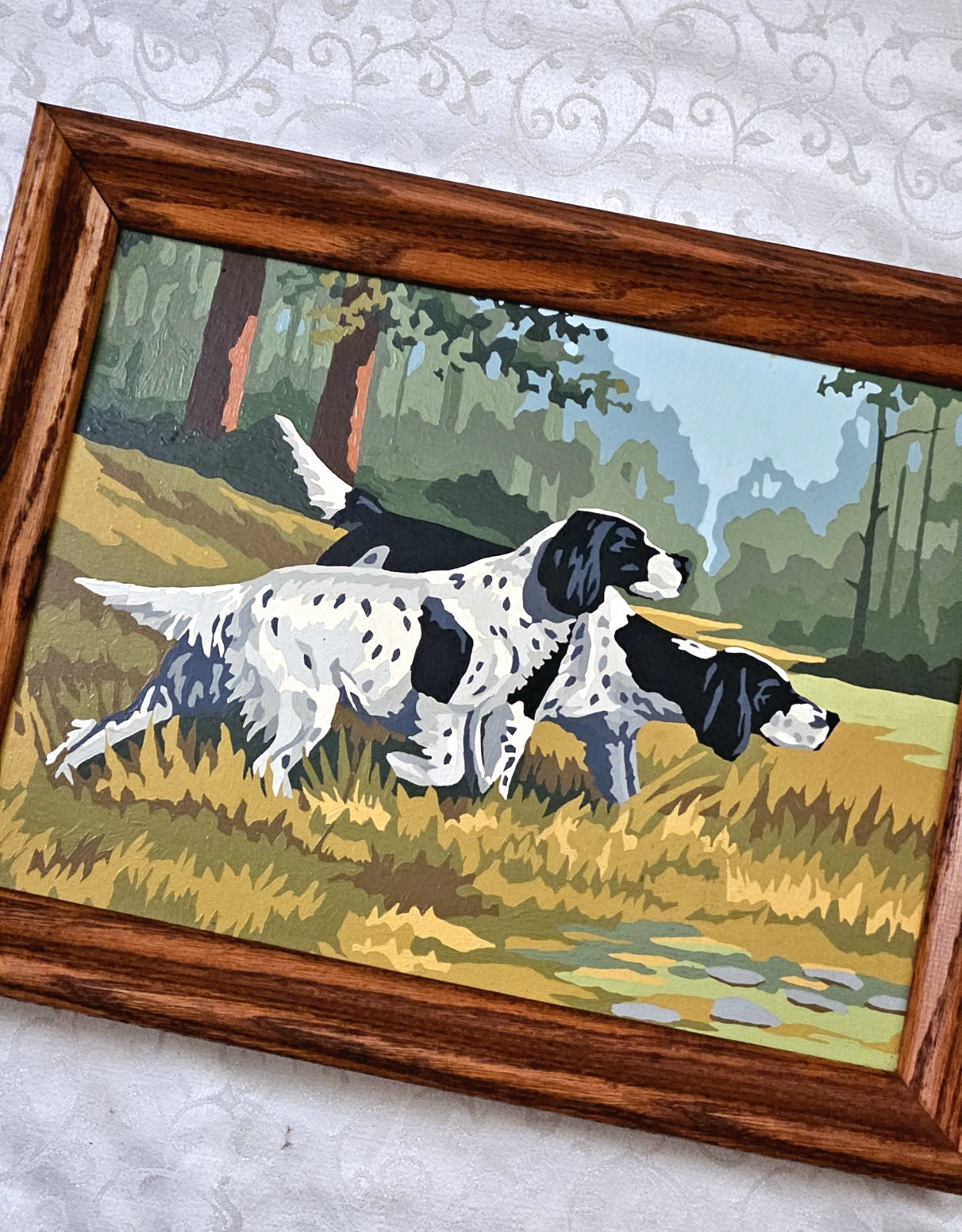 Vintage Paint By Number Painting Hunting Pointer Dogs Framed 14″x18″