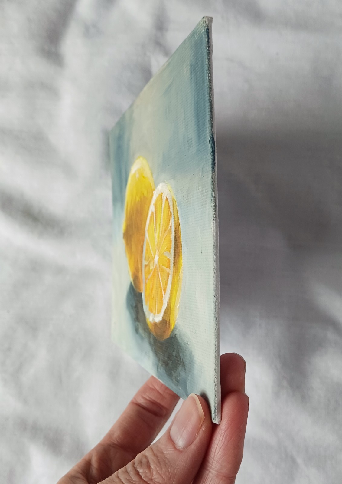 ORIGINAL Oil Painting Modern Impressionism Kitchen Still Life Lemons 5″ x7″