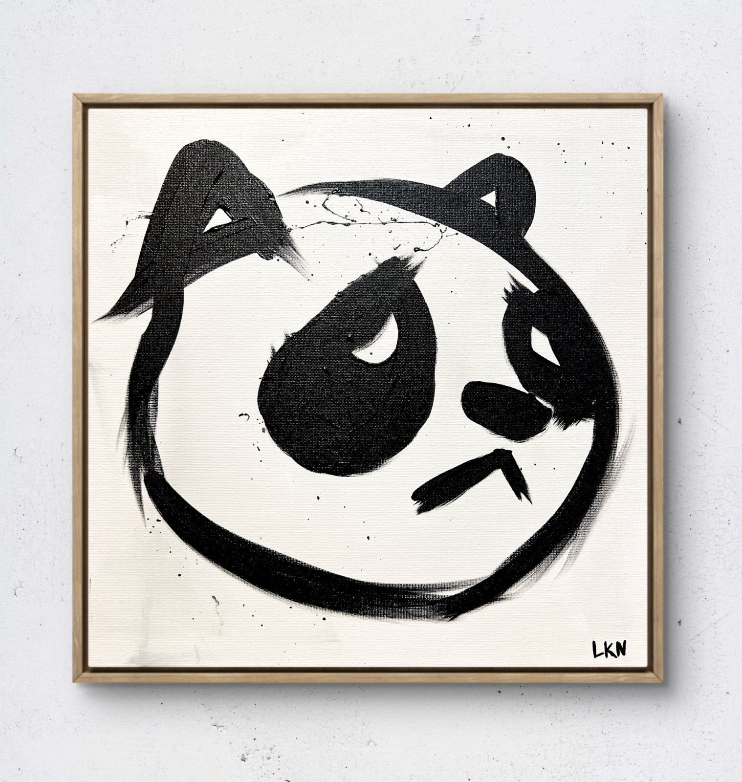 Laeknapes Original Abstract Painting 12X12 Canvas Decor Monochromatic Sad Panda