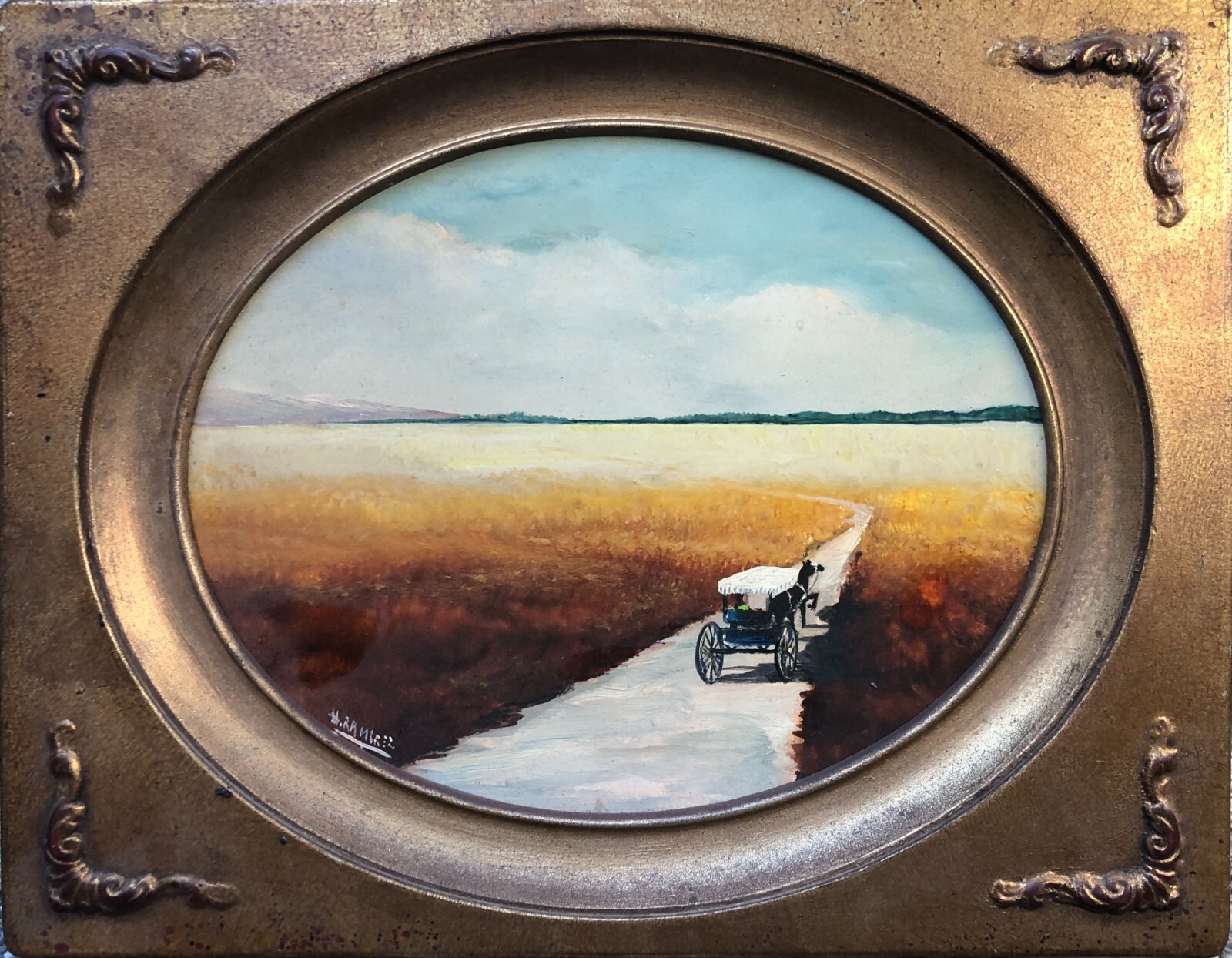 Classic Oil on Art Board, Landscape, Artist Henry Ramirez