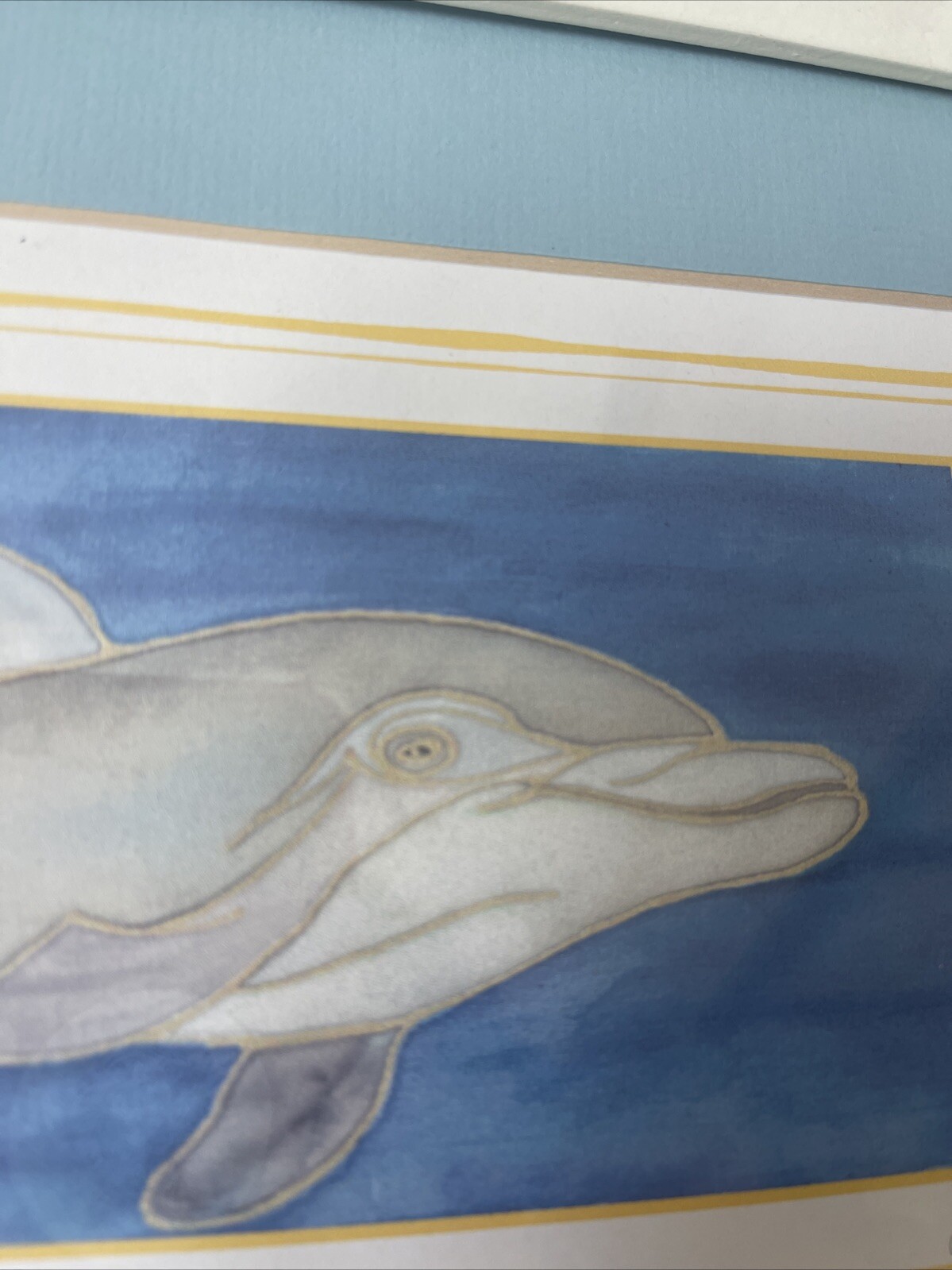 Dolphin Painting Signed Nautical Theme Watercolor Decor Matted Framed 13×11”