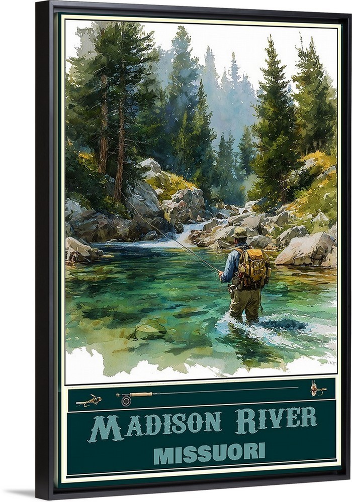 Madison River Missouri Fishing Travel Poster Prints Framed Or Canvas Fish Art