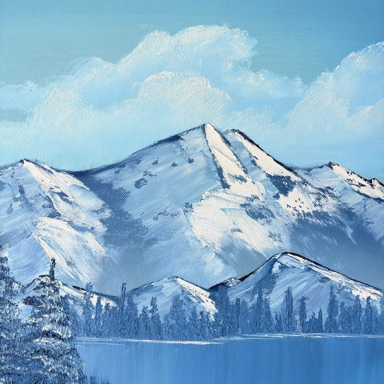 Original Oil Painting on Canvas Snow Mountain Grand Lake 1991 Signed Framed 29”
