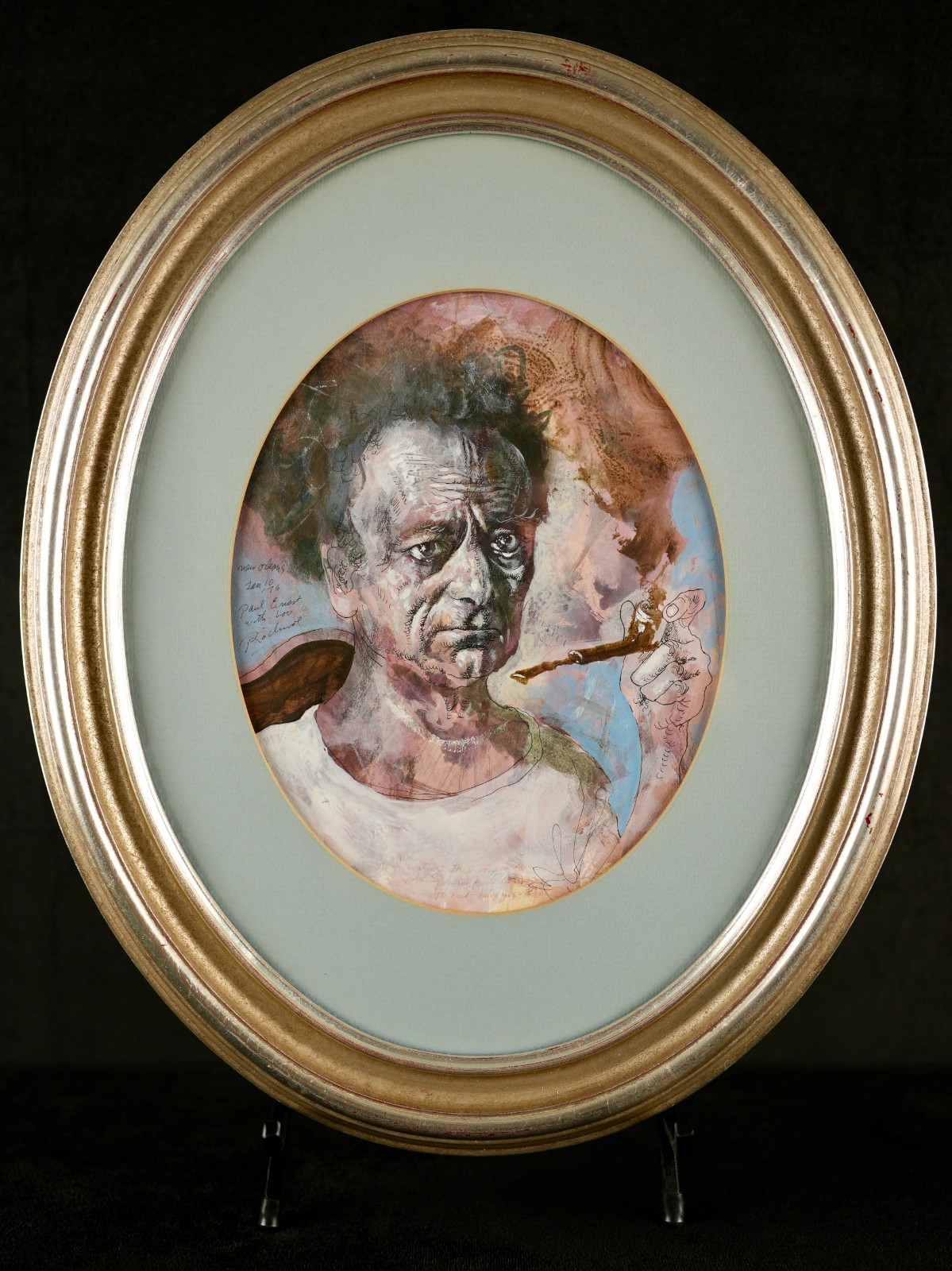 Vintage Framed Original Expressionist Mixed Media Painting By Noel Rockmore