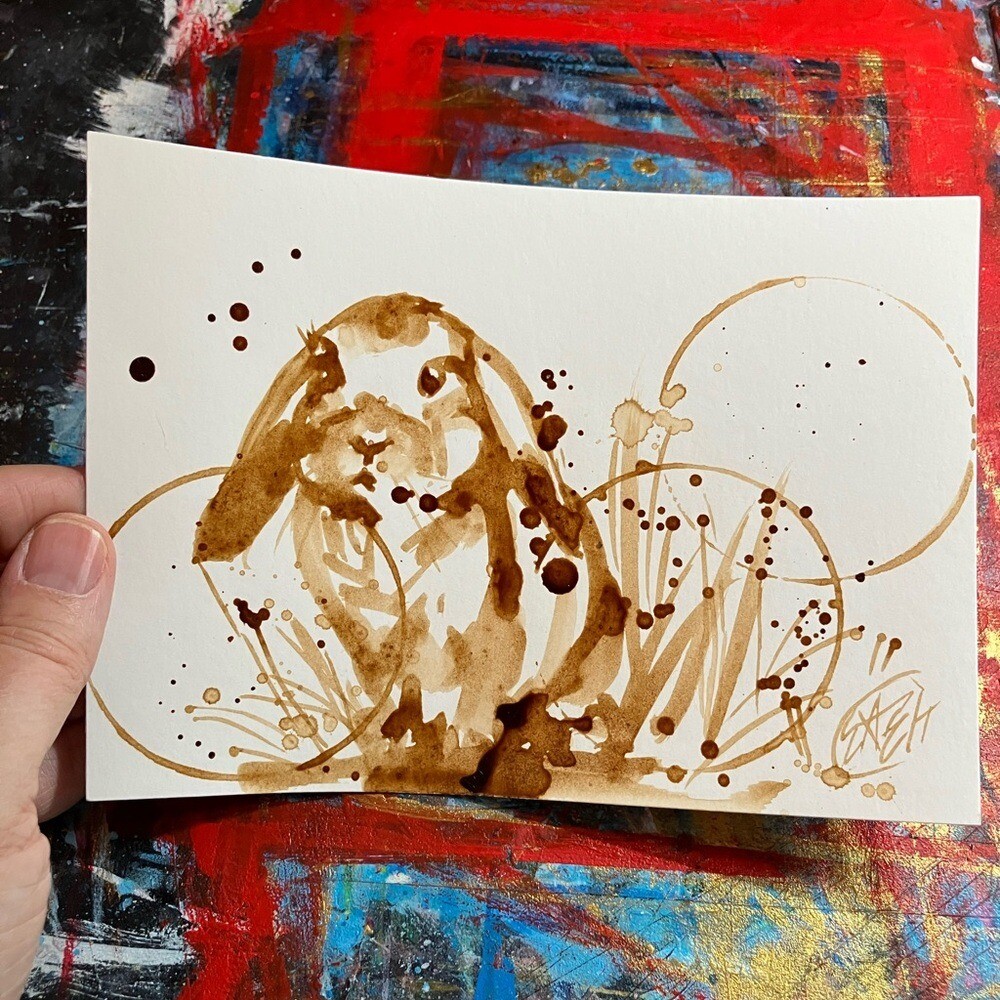 Original Coffee Bunny Rabbit Painting art Animal Nature Kitchen Artwork Pubs USA