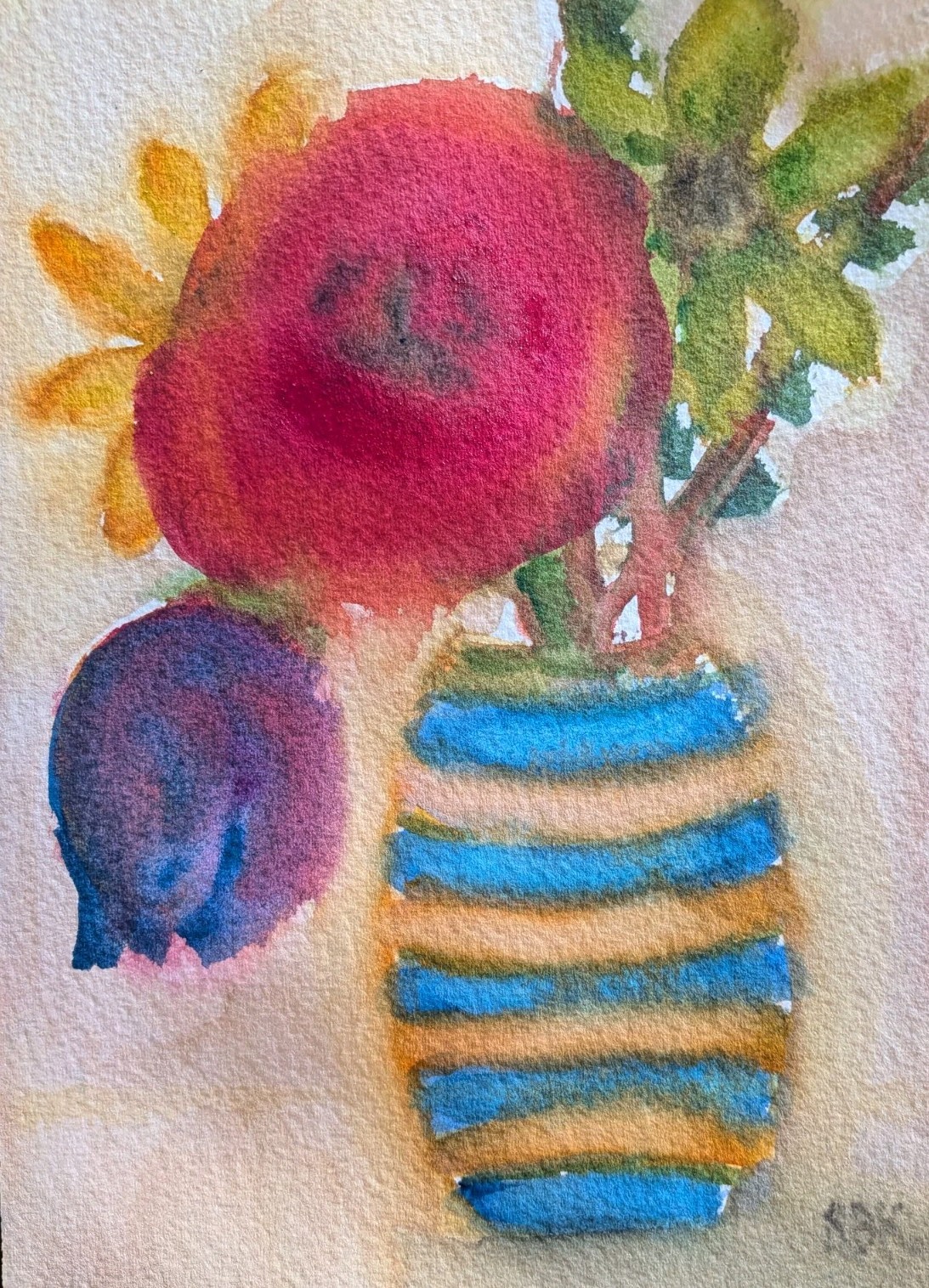 Original Watercolor Painting Floral Arrangement Fauvism Colorful Boho Luxe