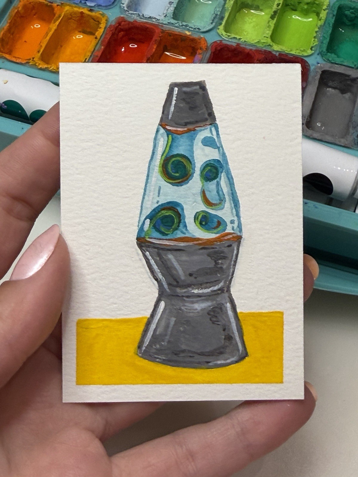 ACEO Original Watercolor Painting 2.5×3.5in – Lava lamp – Blue