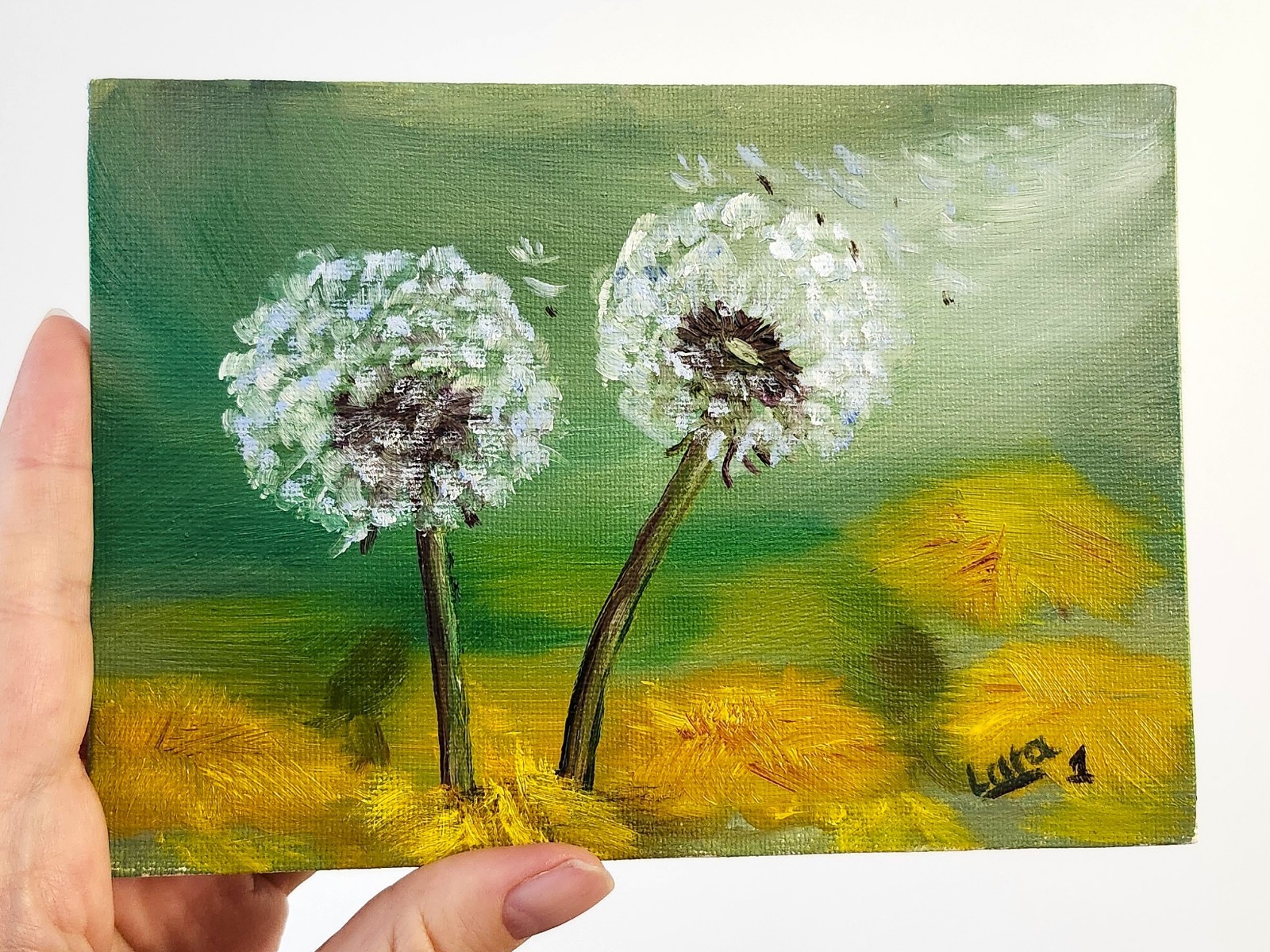 Original Oil Painting Dandelions 5×7 Signed OOAK Floral Textured Wall Art