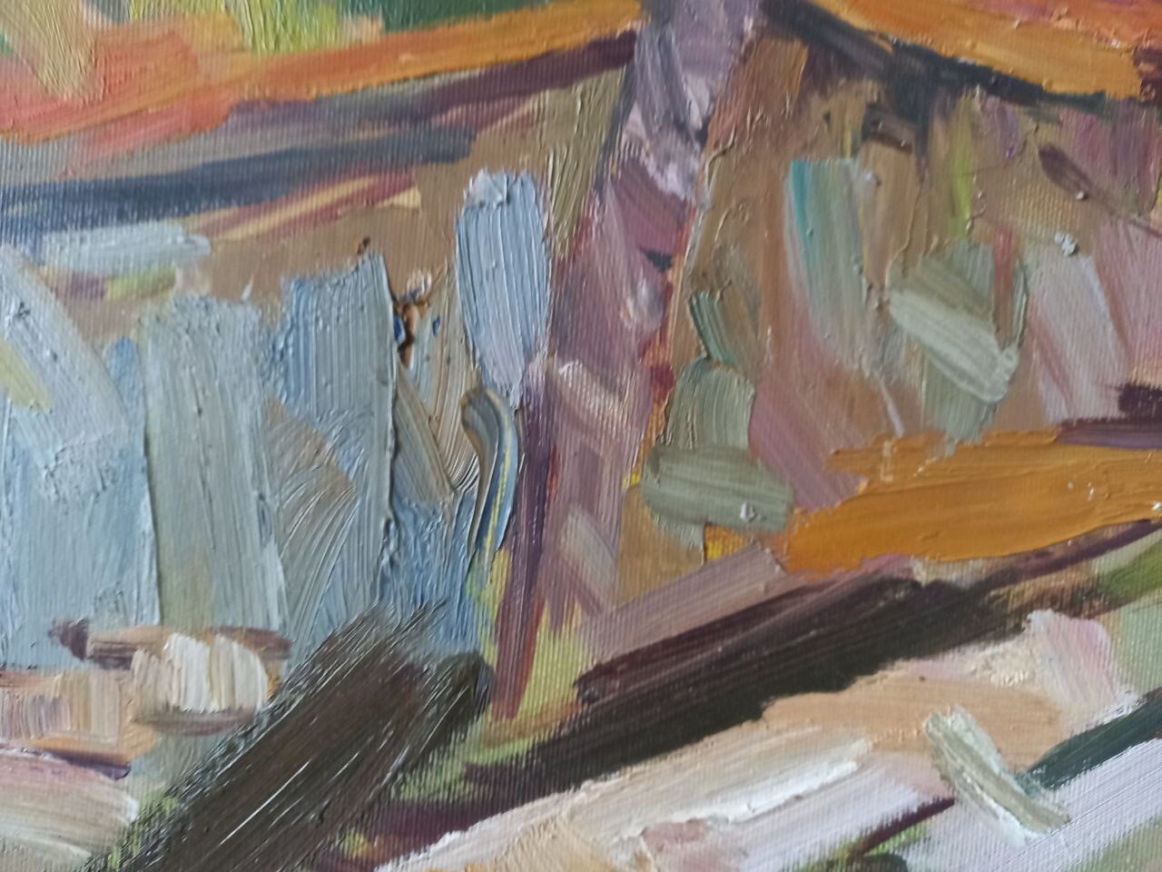 Oil painting Backyard Landscape Ukrainian painter Canvas Framed original art