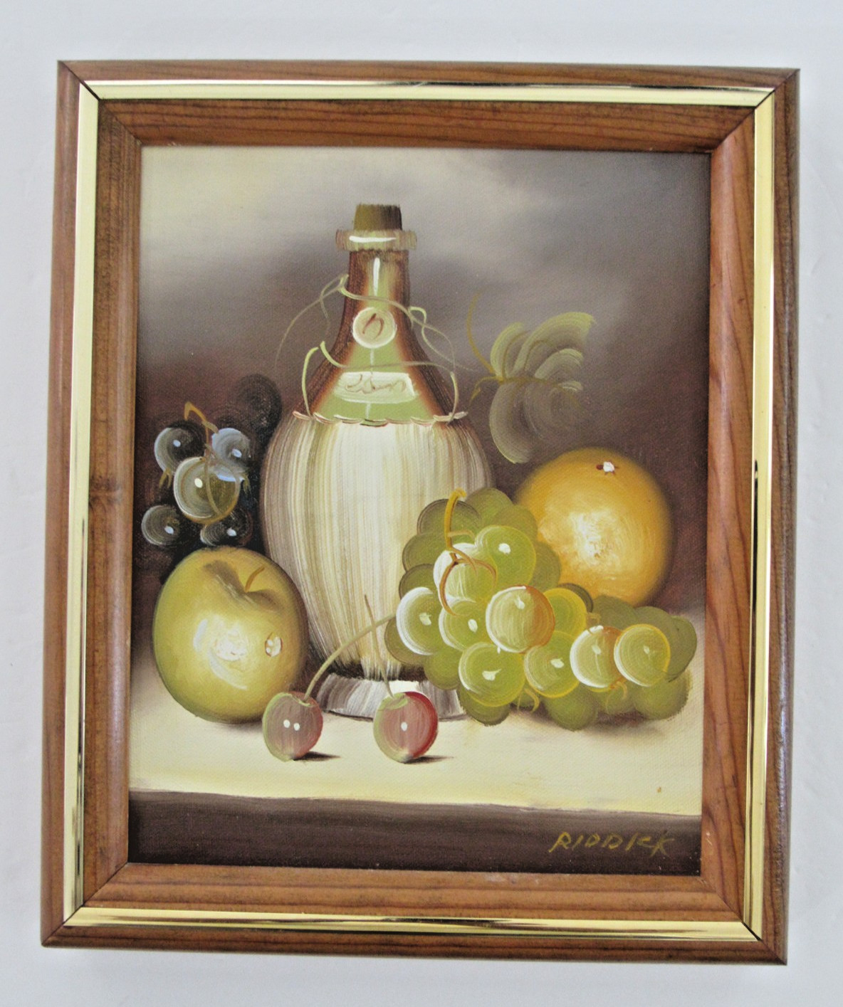 Vintage Still Life Oil Painting Wine Bottle with Fruit